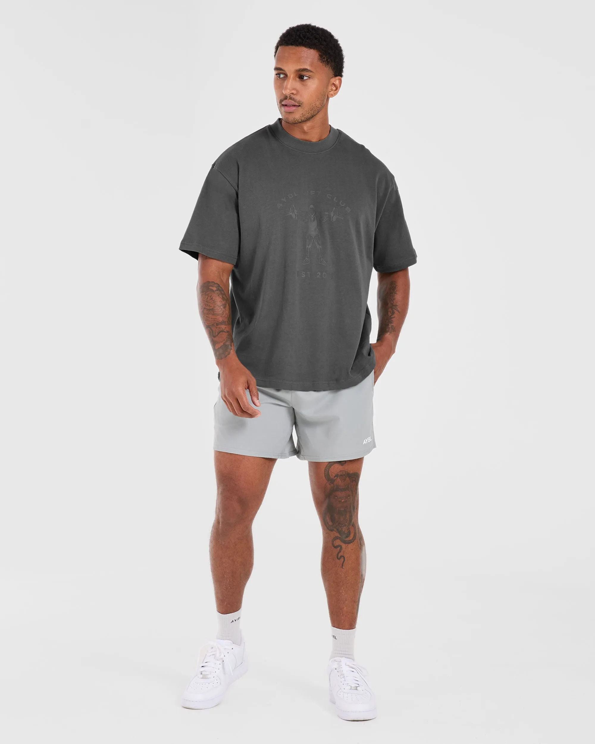 All-Season Wear Reinforced Neckline Lift Club Oversized T Shirt - Charcoal