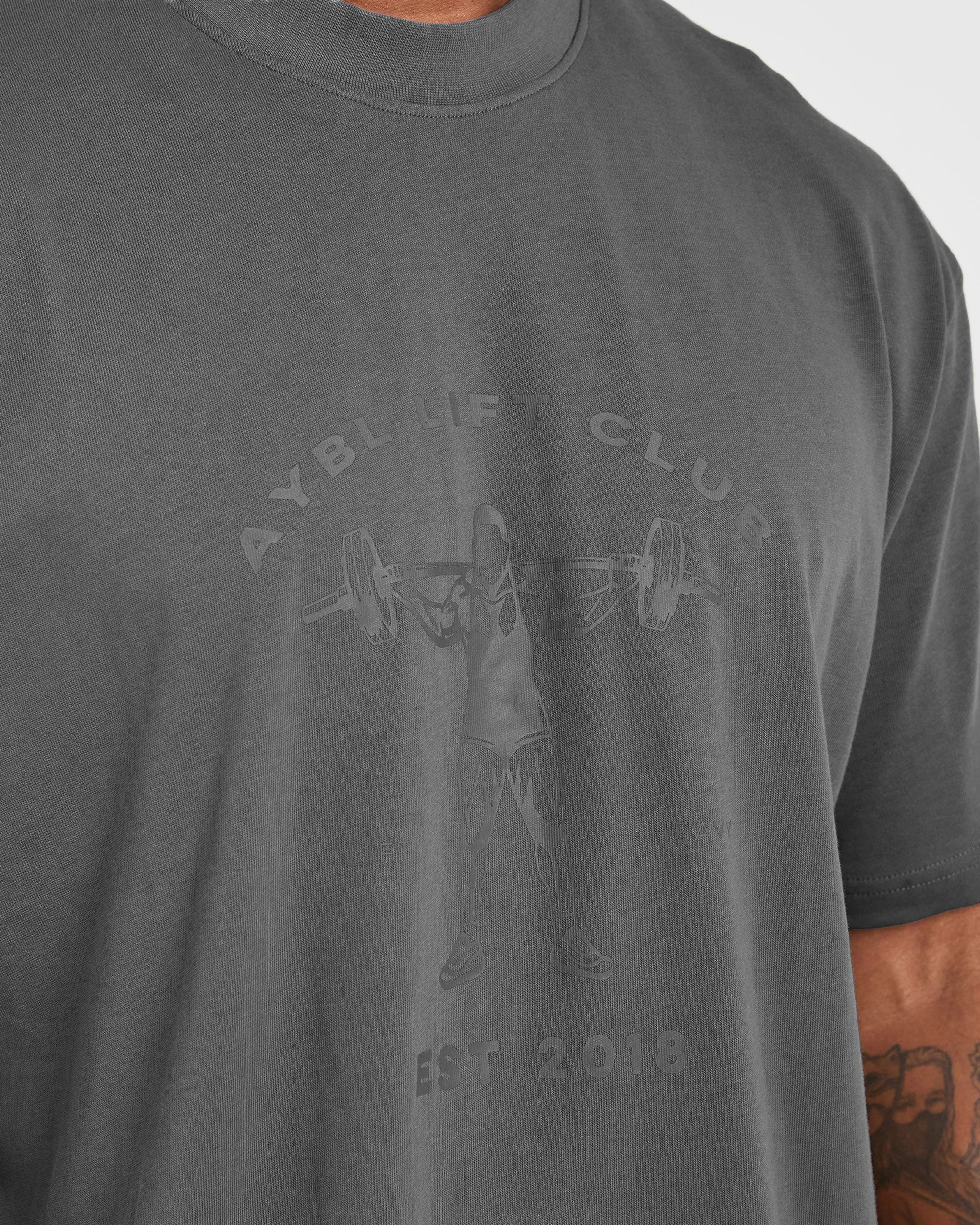 Active Wear Striped modernity Lift Club Oversized T Shirt - Charcoal