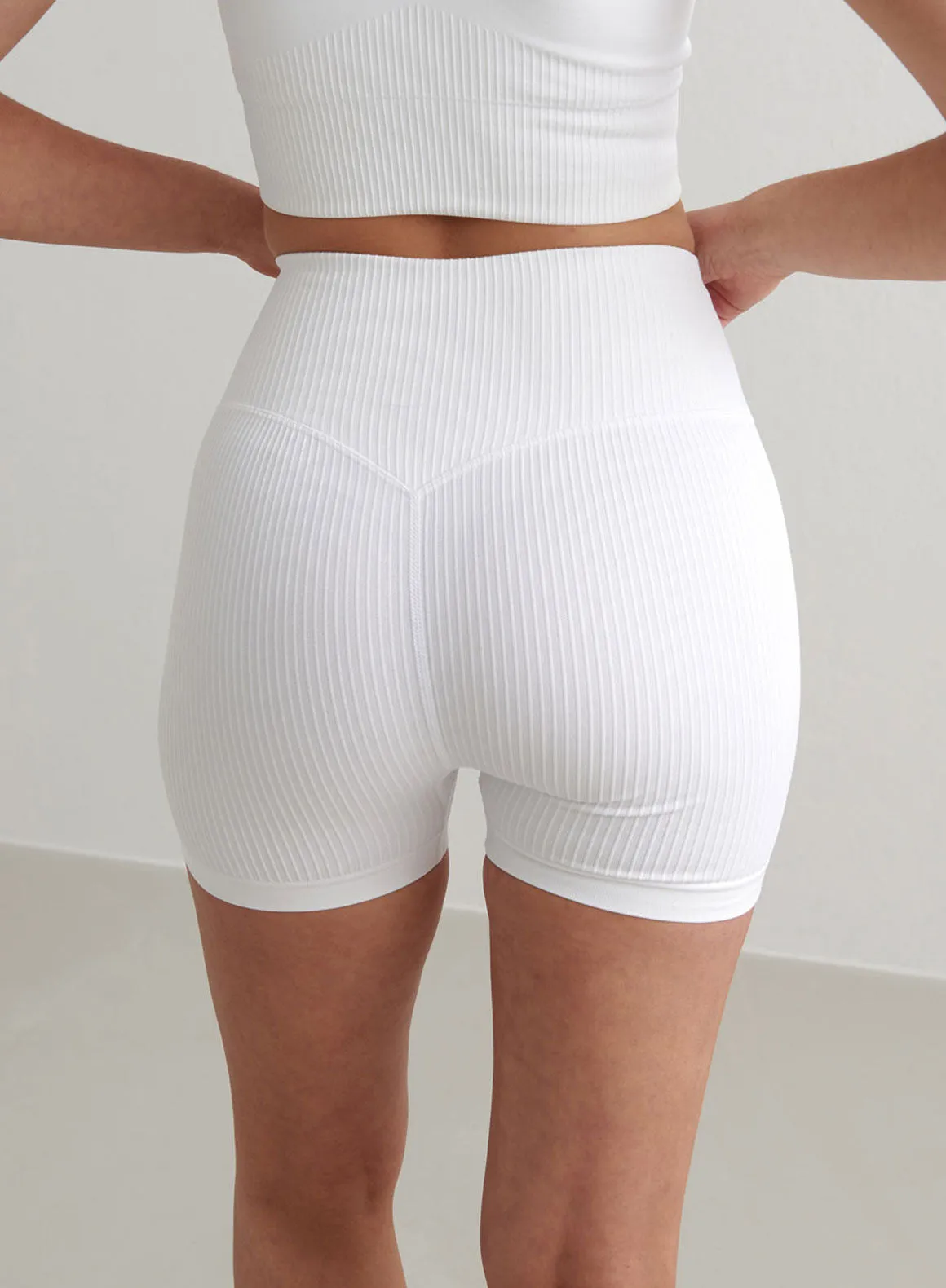 White Ribbed Midi Biker Shorts graduation season Ergonomic Pattern Cutting