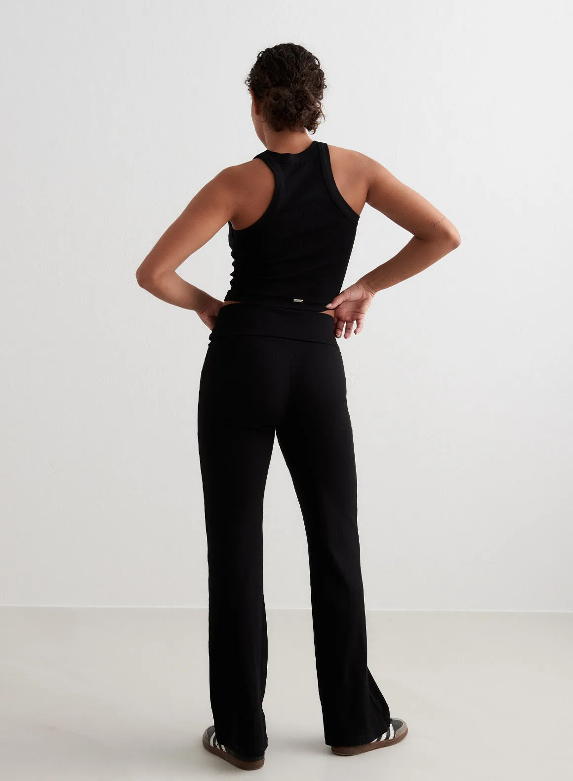 Flatlock Seams Black Ease Ribbed Pants