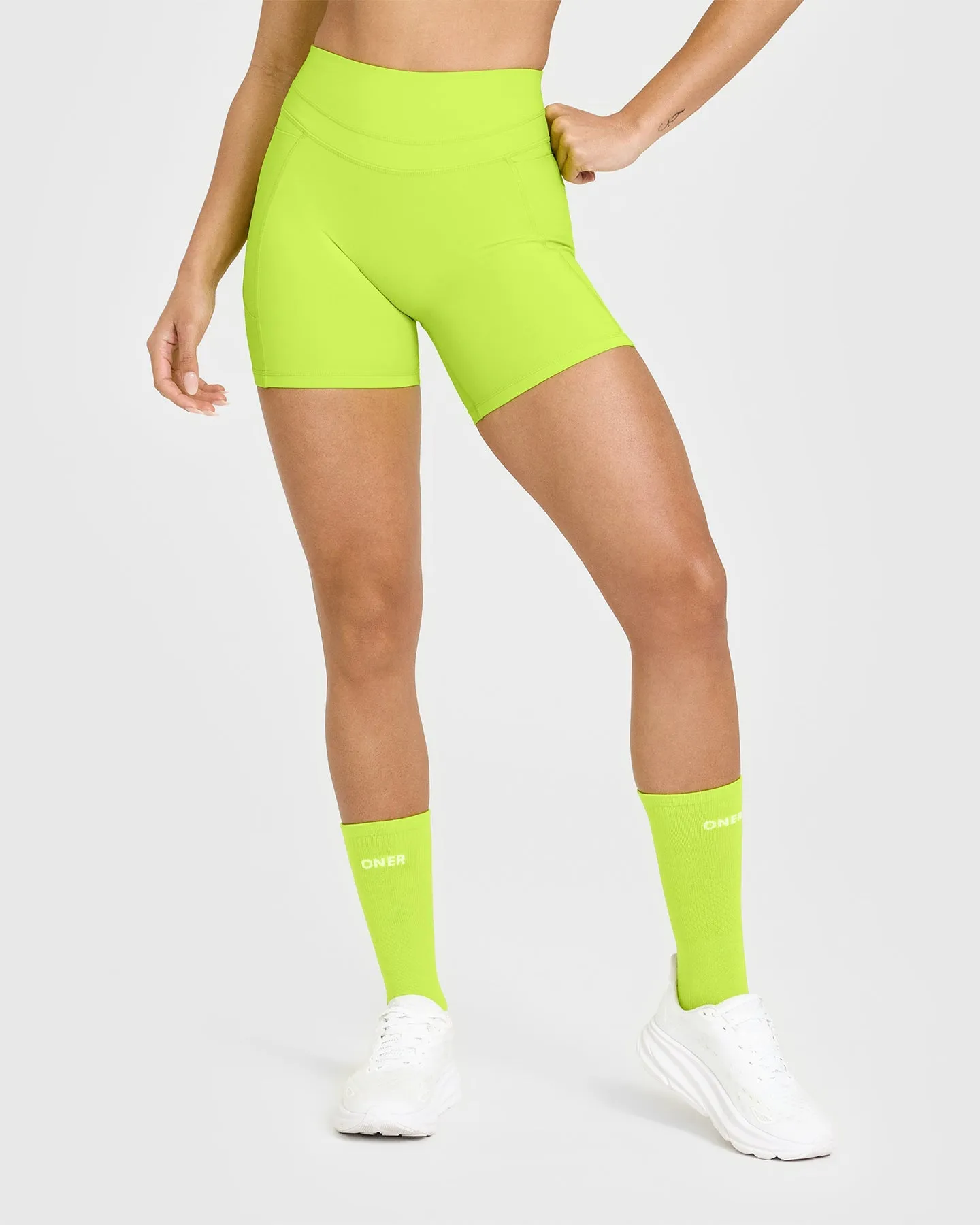 Street Style sophisticated appearance easy to pair Unified High Waisted Pocket Shorts 6" | Charged Lime Green