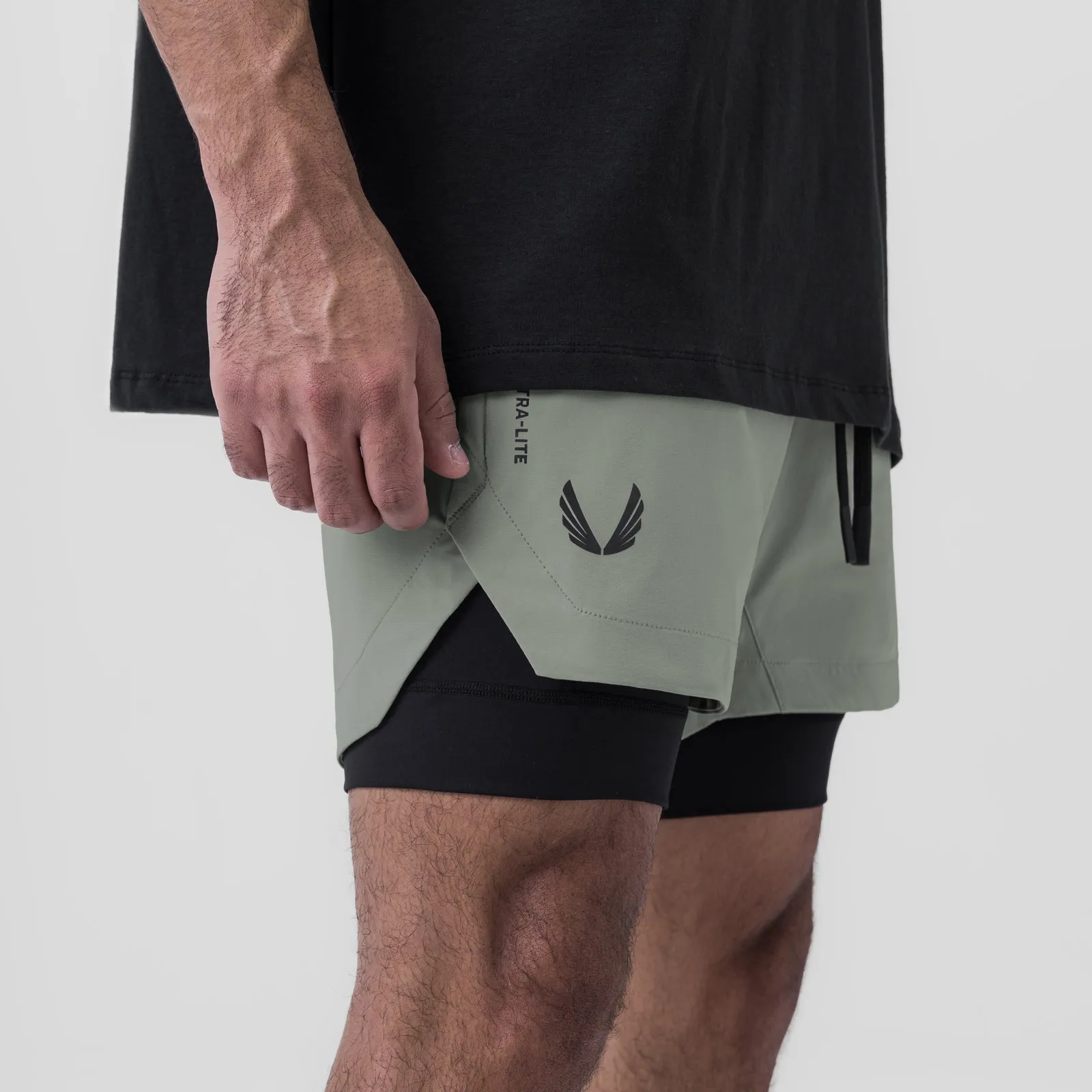 Team Spirit Outdoor Activity 0865. Tetra-Lite? 5" Liner Short - Sage "Wings"/Black