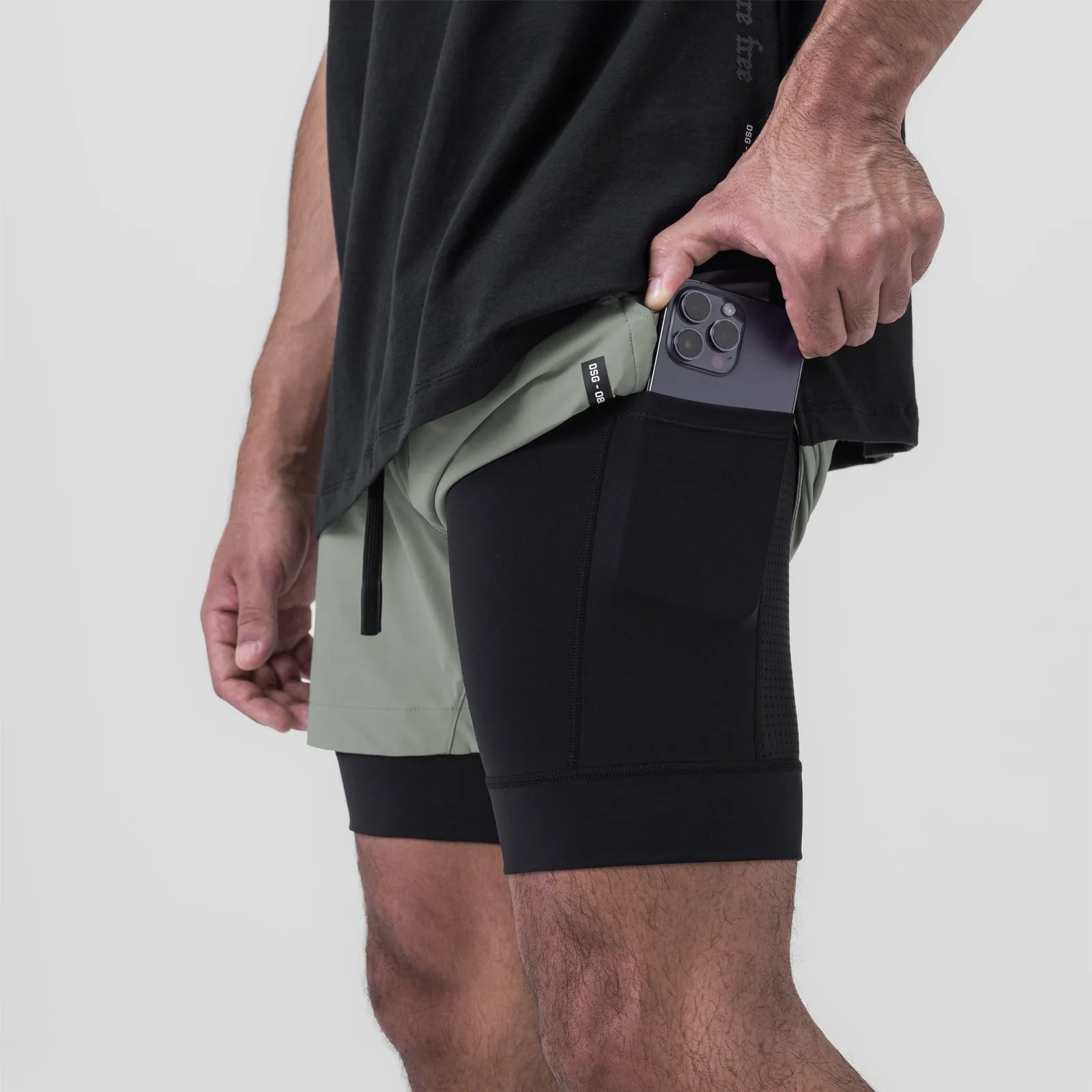 0865. Tetra-Lite? 5" Liner Short - Sage "Wings"/Black Abrasion Resistant Material