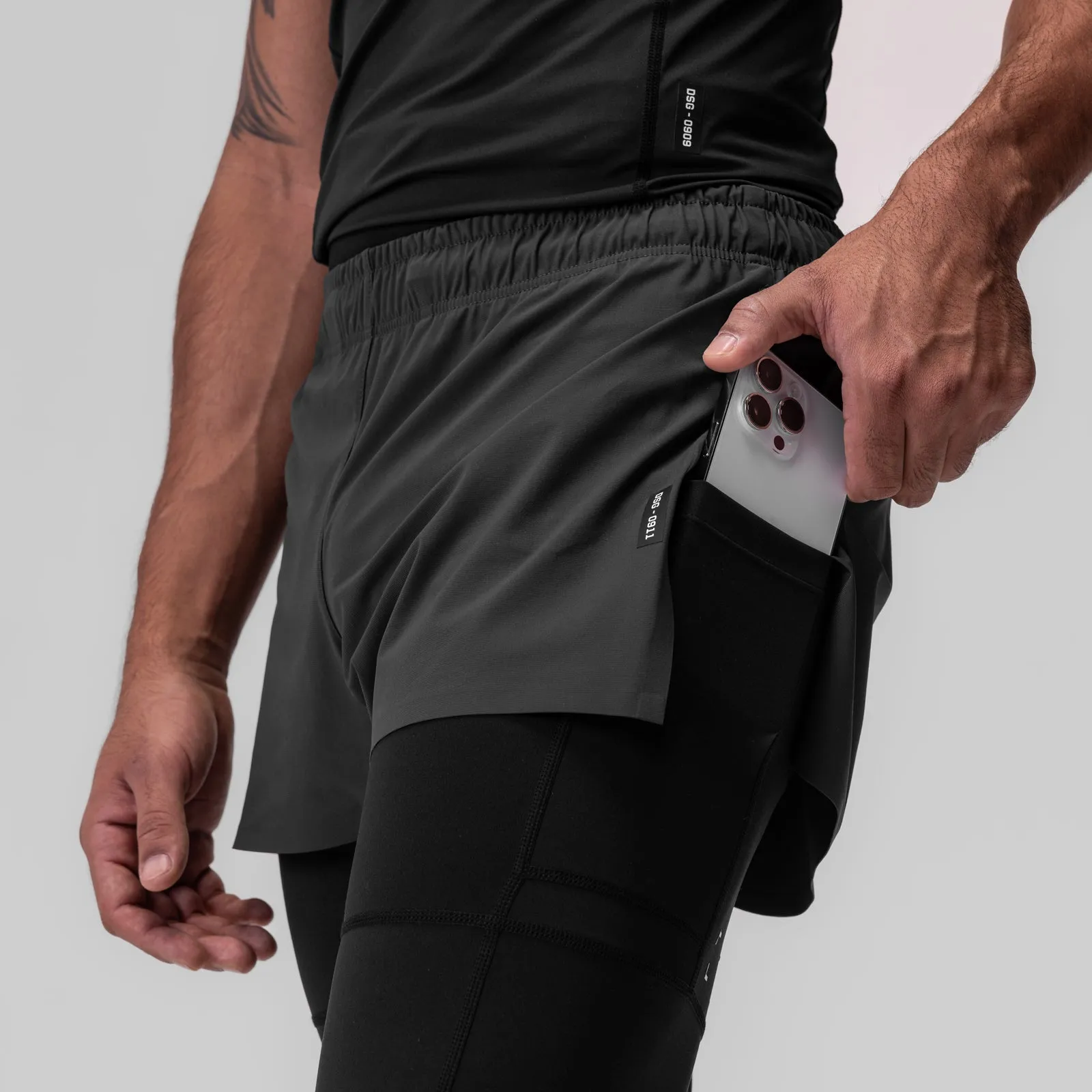 formal alternative teenagers 0911. Tetra-Lite? 2-in-1 High Split Legging Short - Space Grey "Cyber"/Black