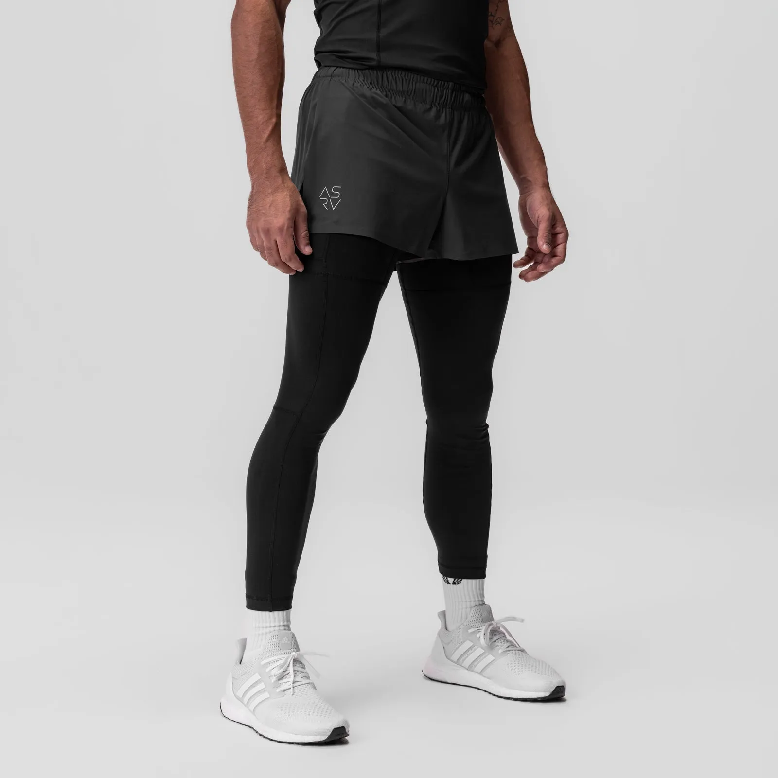 0911. Tetra-Lite? 2-in-1 High Split Legging Short - Space Grey "Cyber"/Black boots Animal Print