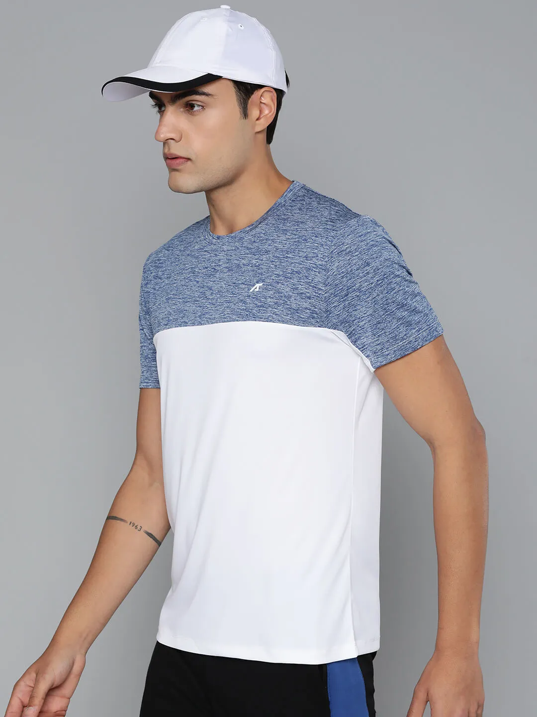 OdorResistant Material Alcis Men White Blue Colourblocked Dry Tech Slim Fit Sports T-shirt
