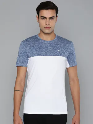 Alcis Men White Blue Colourblocked Dry Tech Slim Fit Sports T-shirt Layer Light QuickDrying Fiber