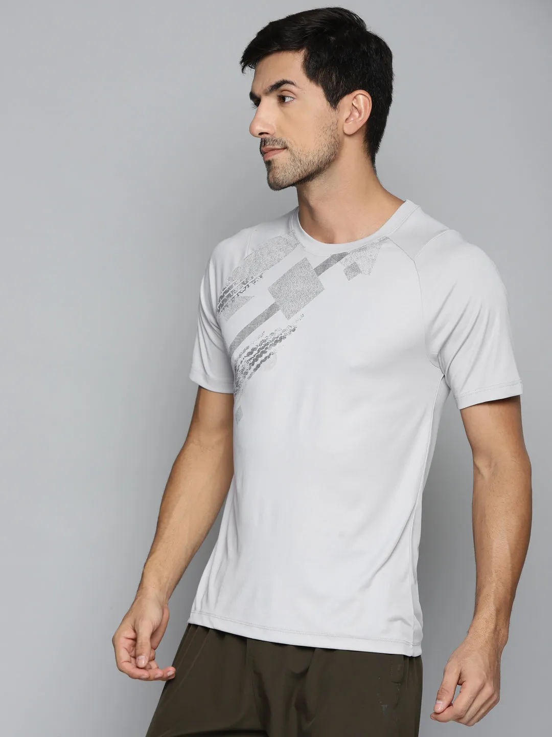ALCIS Men Grey Printed Slim Fit Running T-shirt Layer Light Epic Core
