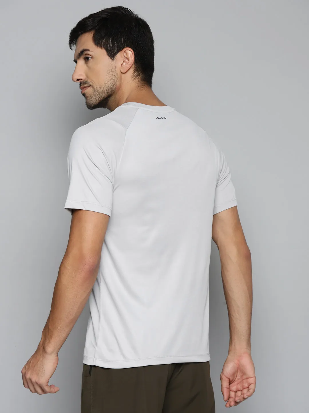 ALCIS Men Grey Printed Slim Fit Running T-shirt Pure Tone Conscious Core