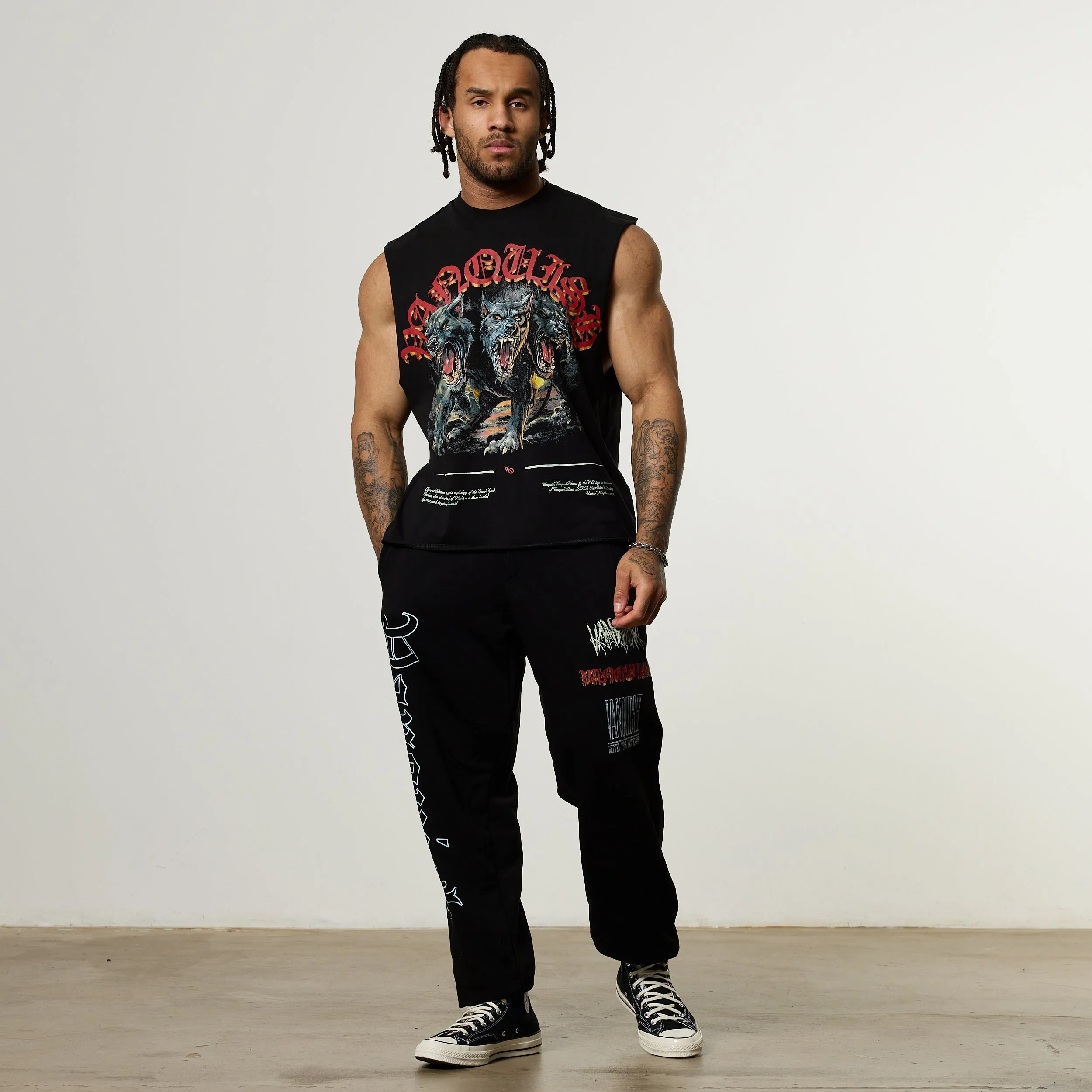 Anti Odor Treatment Raw Hem Finish Vanquish Olympus Black Cerberus Oversized Boxy Cut Off Sleeveless T Shirt
