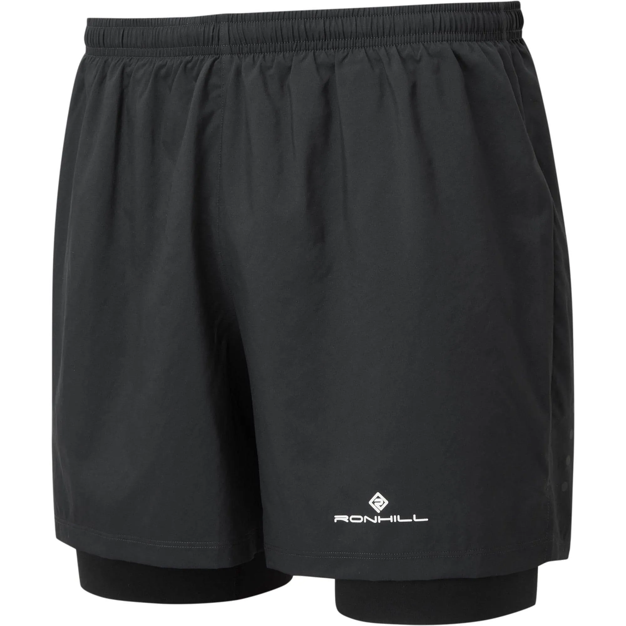 Ronhill Core Twin 2 In 1 Mens Running Shorts - Black Earth Tones Flatlock stitching