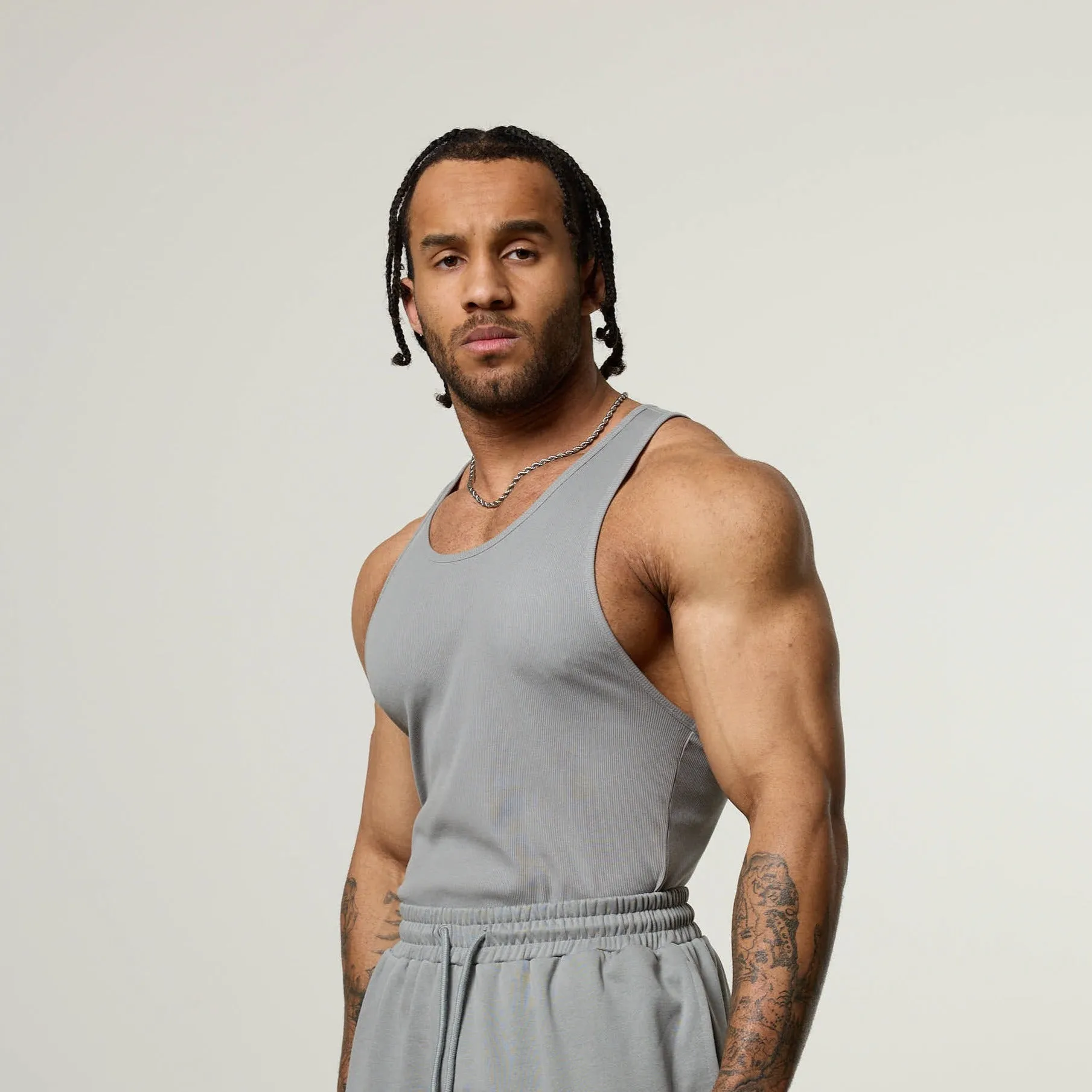 Advanced Moisture Management Vanquish Essential V2 Steel Grey Ribbed Tank
