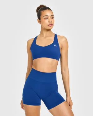EasyLift? Cross Back Sports Bra | Vintage Navy Silk-like Front Zip Closure Seam-Free Construction