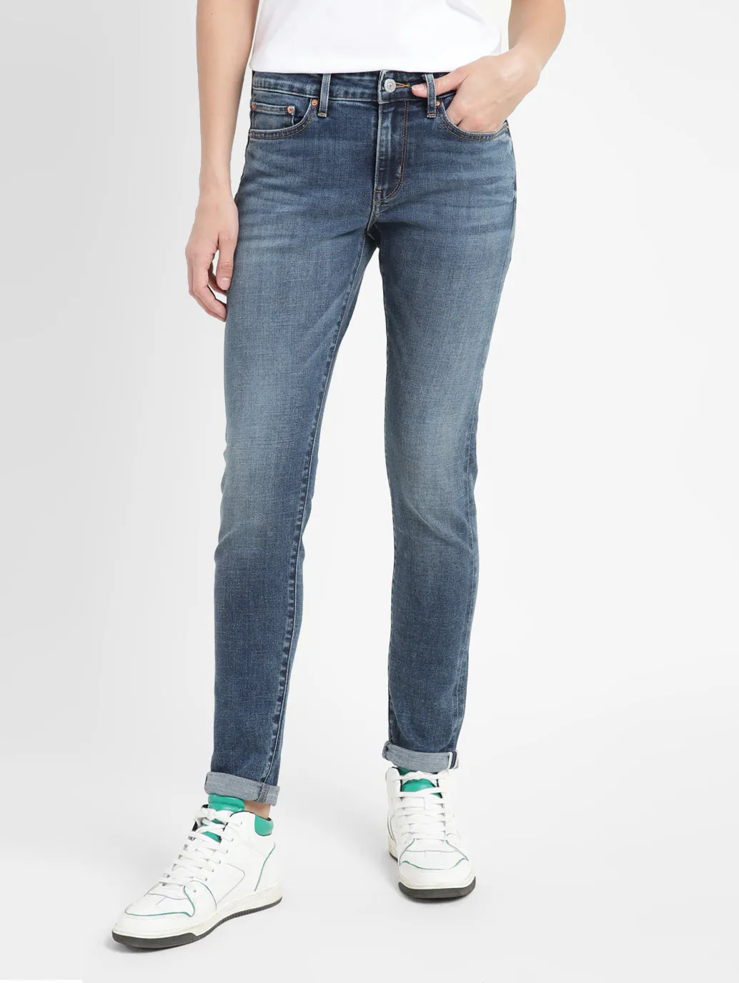 Women's 711 Blue Skinny Fit Mid Rise Jeans Breathable Weekend Warrior Travel Outfit Classic Five Pocket