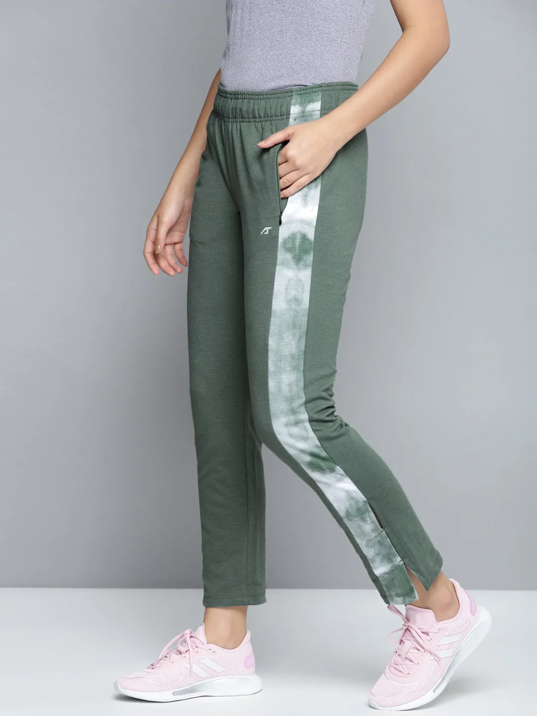 High Durability Stitching NonRestrictiveFit Alcis Women Olive Green Solid Slim Fit Track Pants with Side Taping Detail