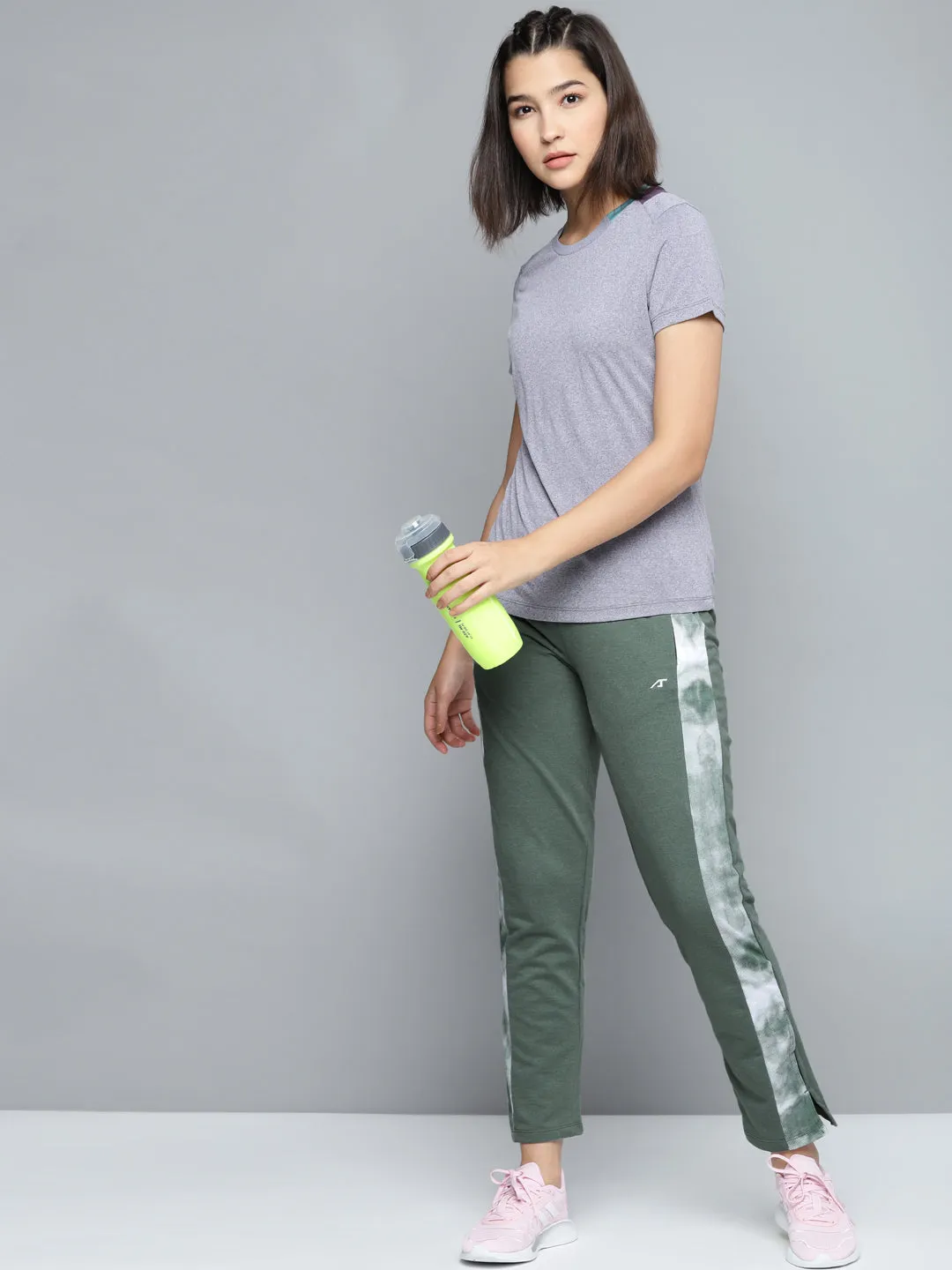 Alcis Women Olive Green Solid Slim Fit Track Pants with Side Taping Detail Chill Wear AbrasionResistantFabric