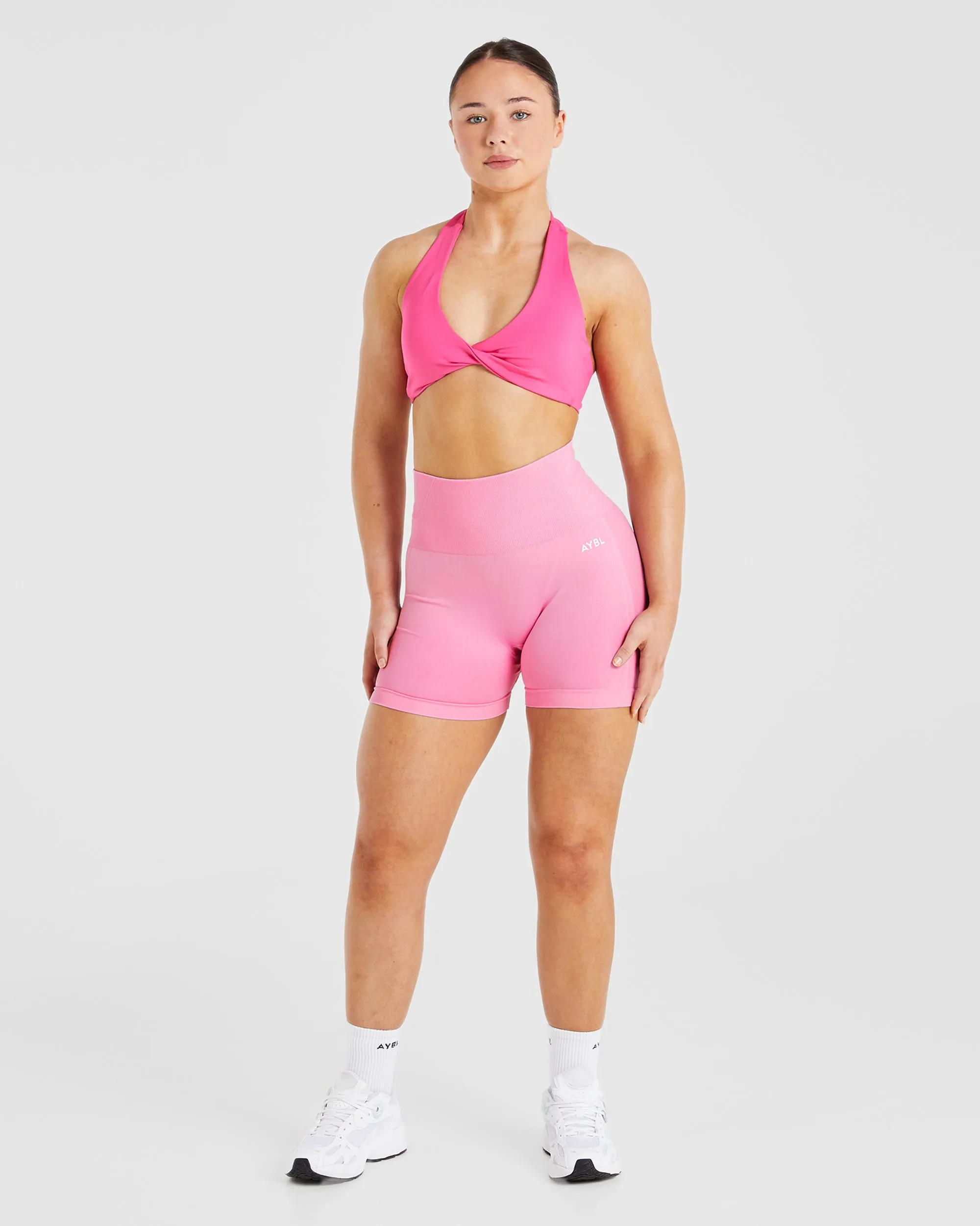 Essential Halterneck Sports Bra - Hot Pink Breathable Inner Lining Spaghetti straps