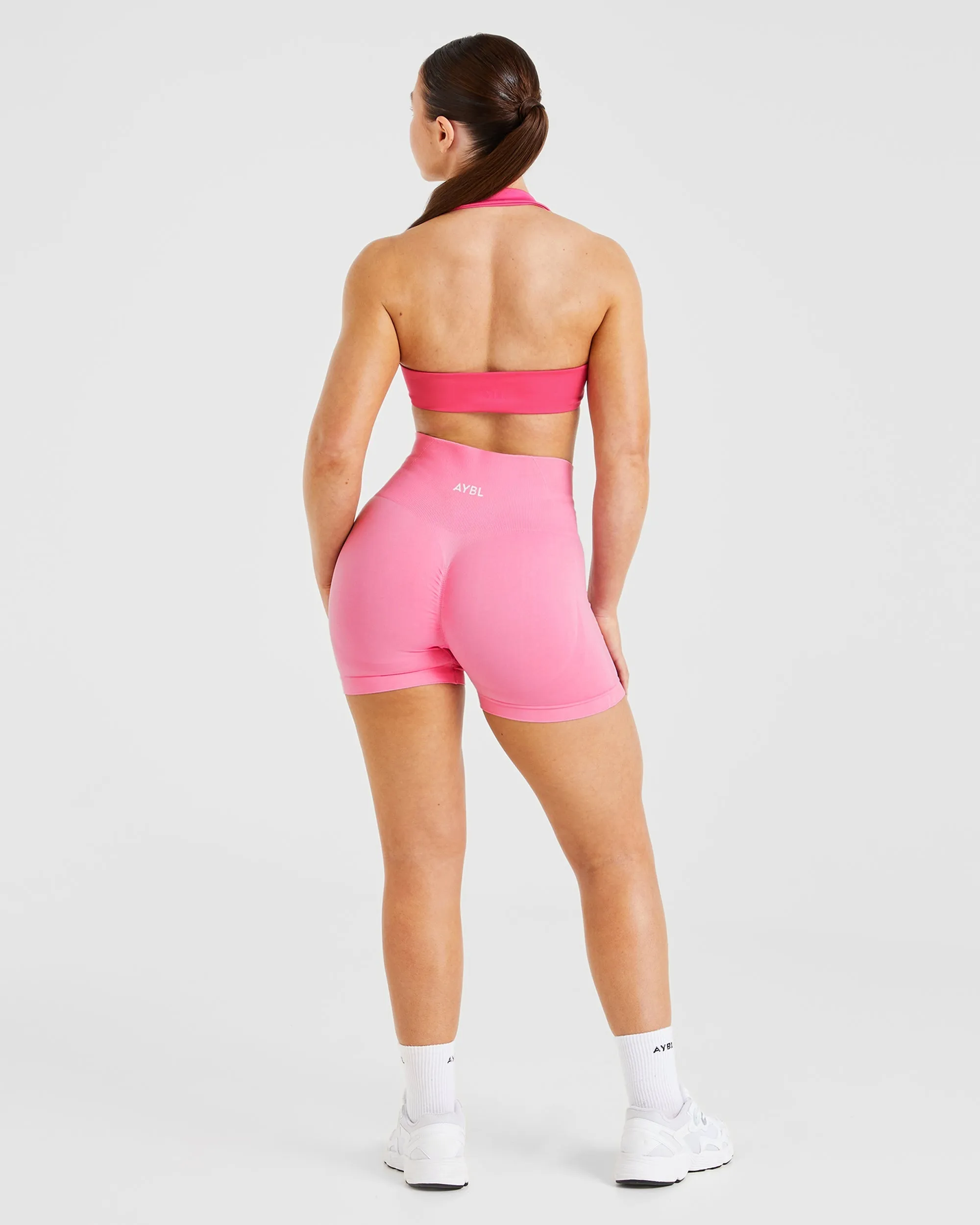 Essential Halterneck Sports Bra - Hot Pink Wide Elastic Band Snug Fit Technology