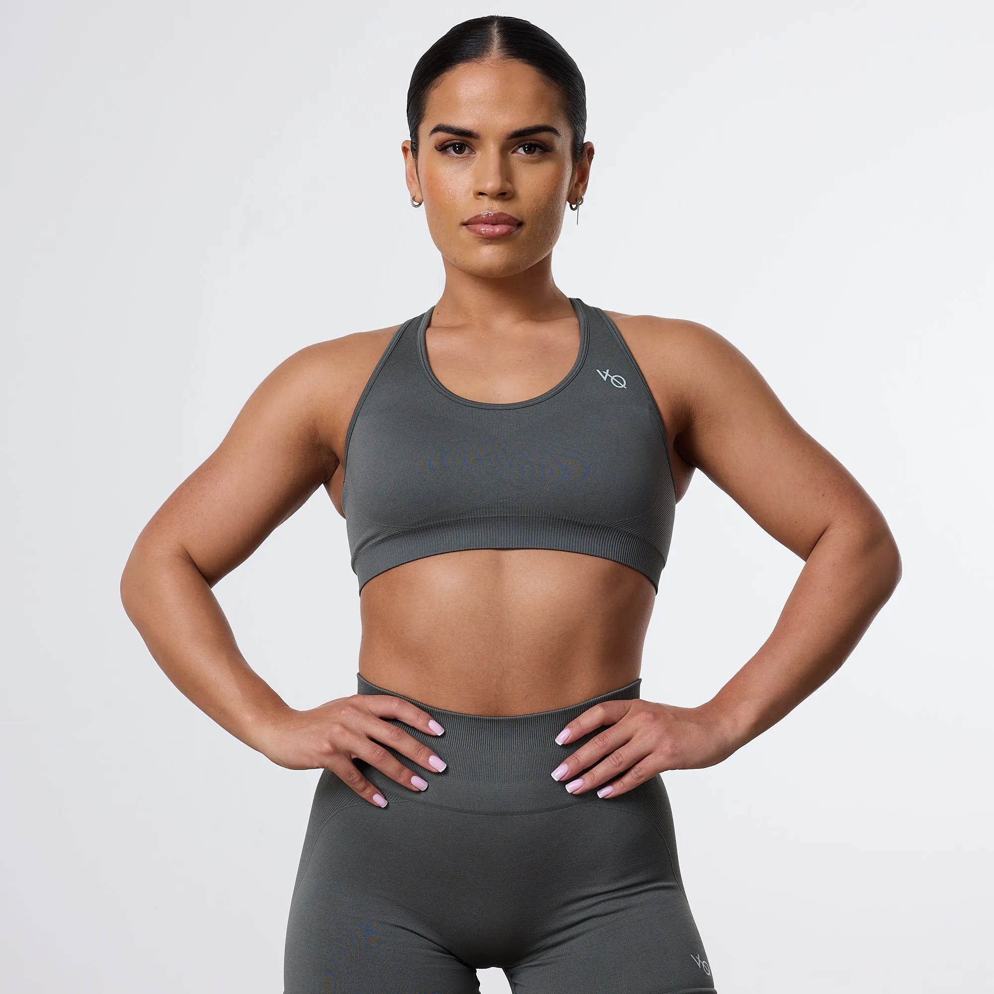 Vanquish Elevate Seamless Dark Olive Support Bra Low-impact Breathable mesh panel