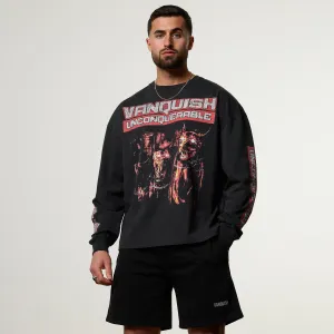 Vanquish Obsidian Black Dobermann Oversized Long Sleeve Boxy T Shirt Anti Static Finish Eco Friendly Material