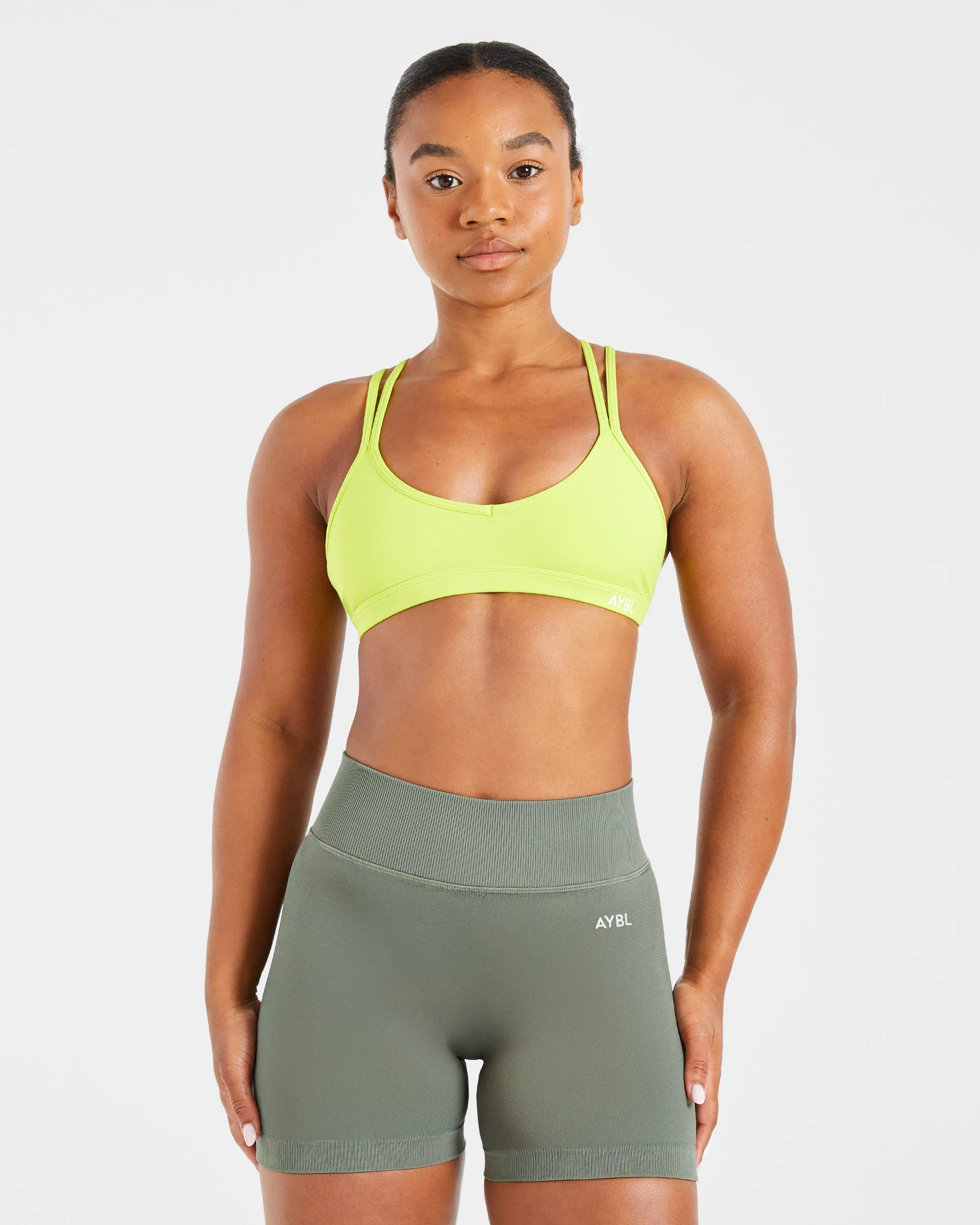 Anti Chafe Lining Essential Strappy Sports Bra - Lime Punch