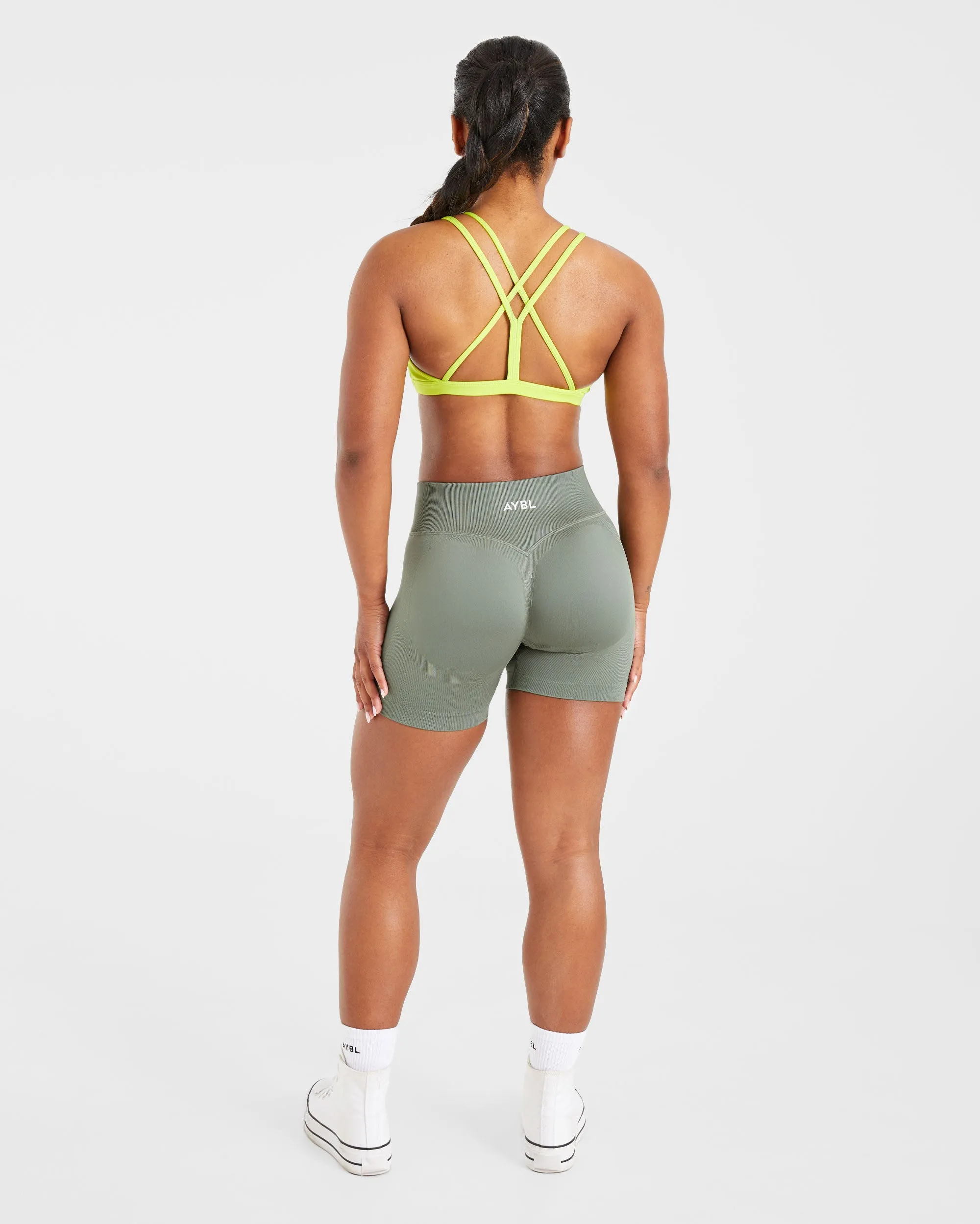Loungewear Half-sleeved seams Essential Strappy Sports Bra - Lime Punch