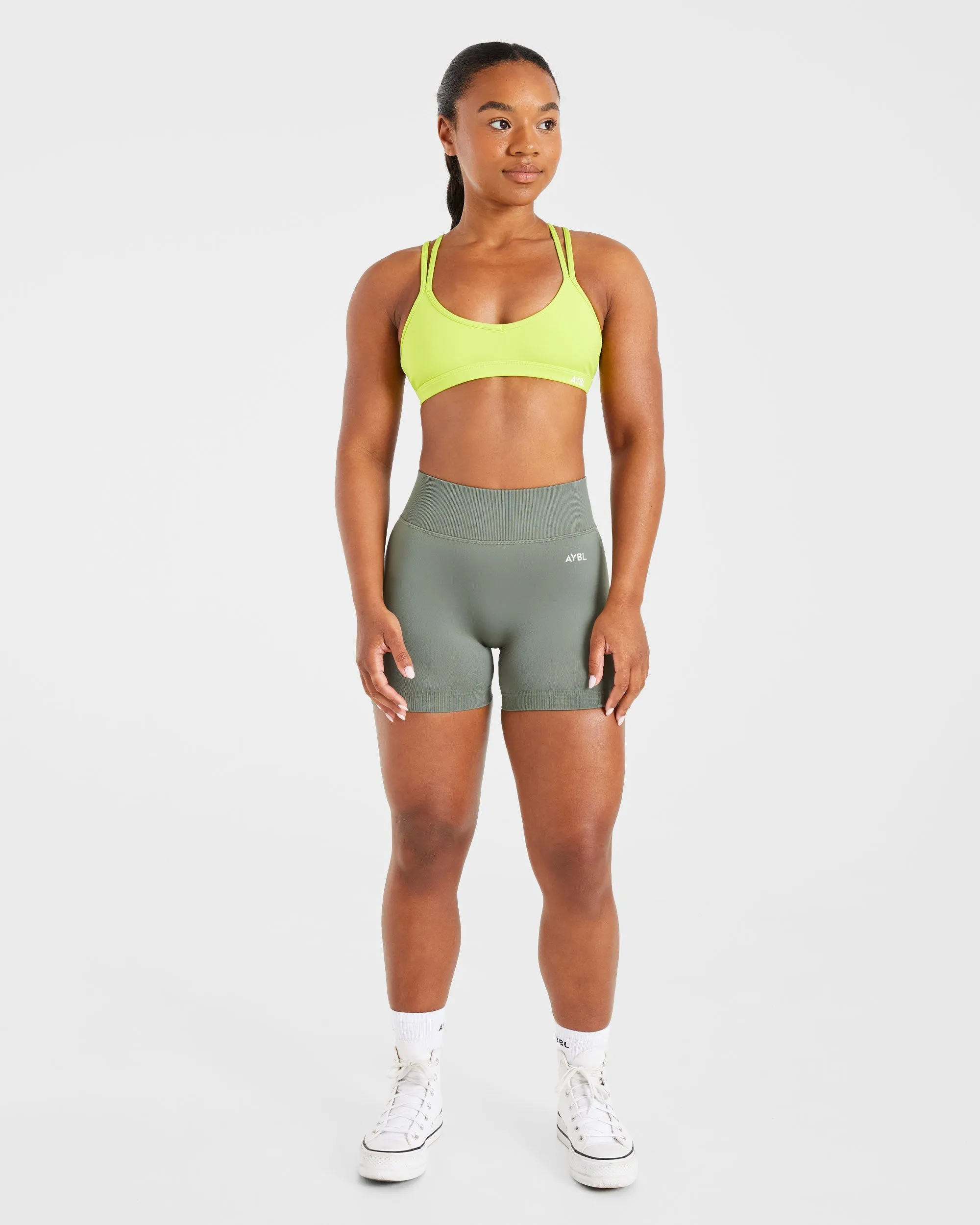 Embroidered seams Essential Strappy Sports Bra - Lime Punch