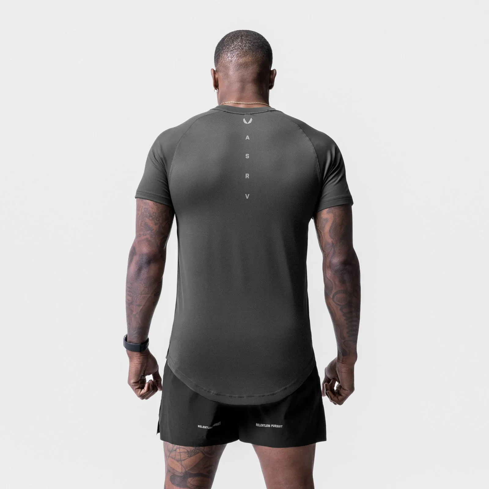 0716. Core Mesh Established Tee - Space Grey MoistureWicking V-Neck