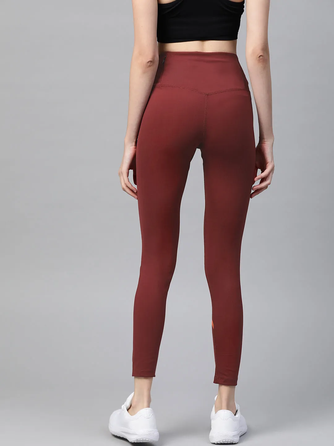 Alcis Women Burgundy Solid Cropped Tights Feel Good