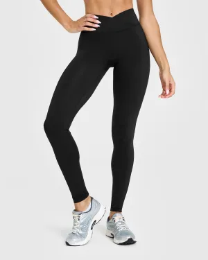 Vivid Look Unified Wrap Leggings White Logo | Black Bonded Seamless Edges