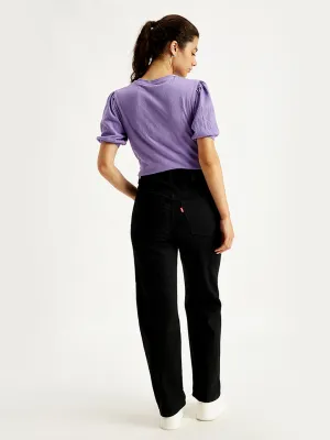 Women's Black Ribcage Straight Fit High Rise Jeans Relaxed Style Weekend Style High Quality
