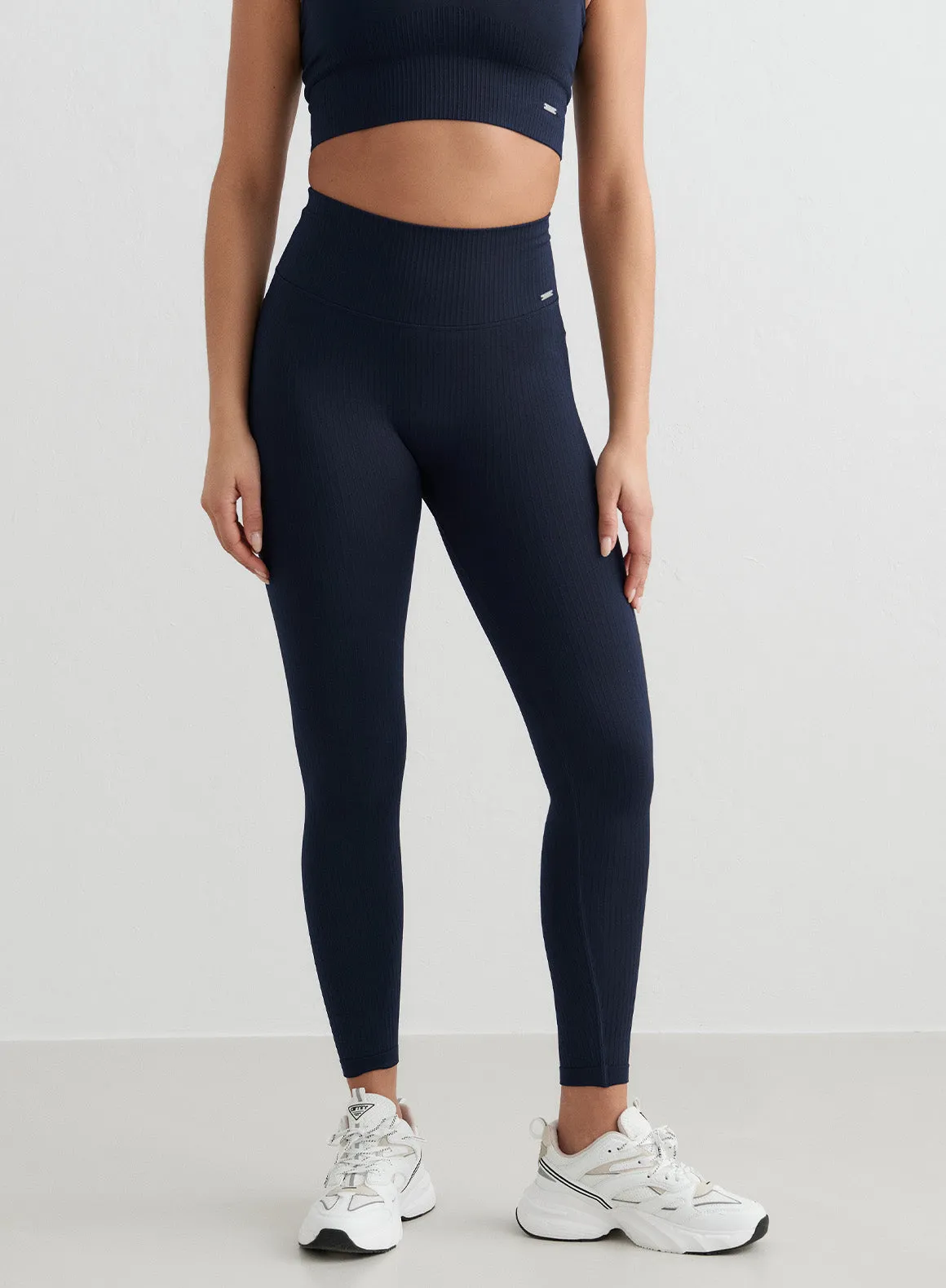 Navy Ribbed Seamless Tights Comfortable Feel Casual Wearer Seamless Design