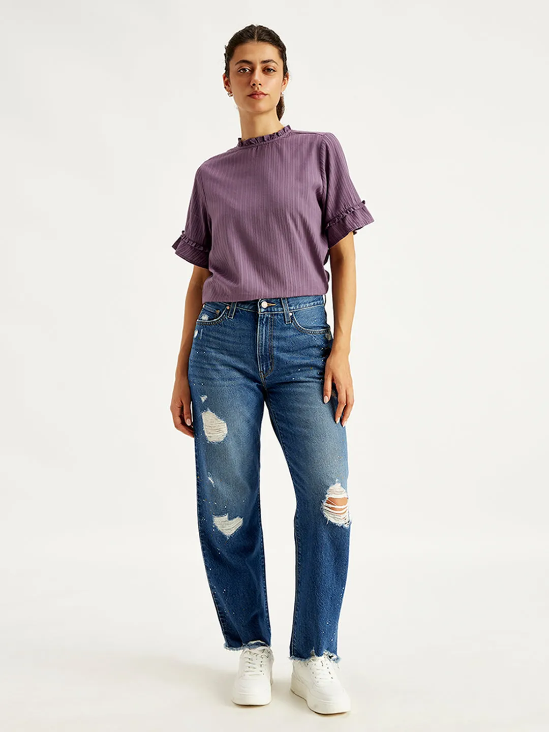 Athlete Fit Holiday Vibes Women's 94 Blue Baggy Fit High Rise Jeans