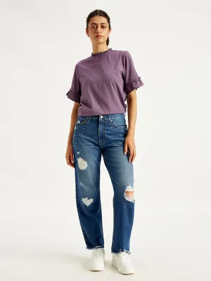 Athlete Fit Holiday Vibes Women's 94 Blue Baggy Fit High Rise Jeans