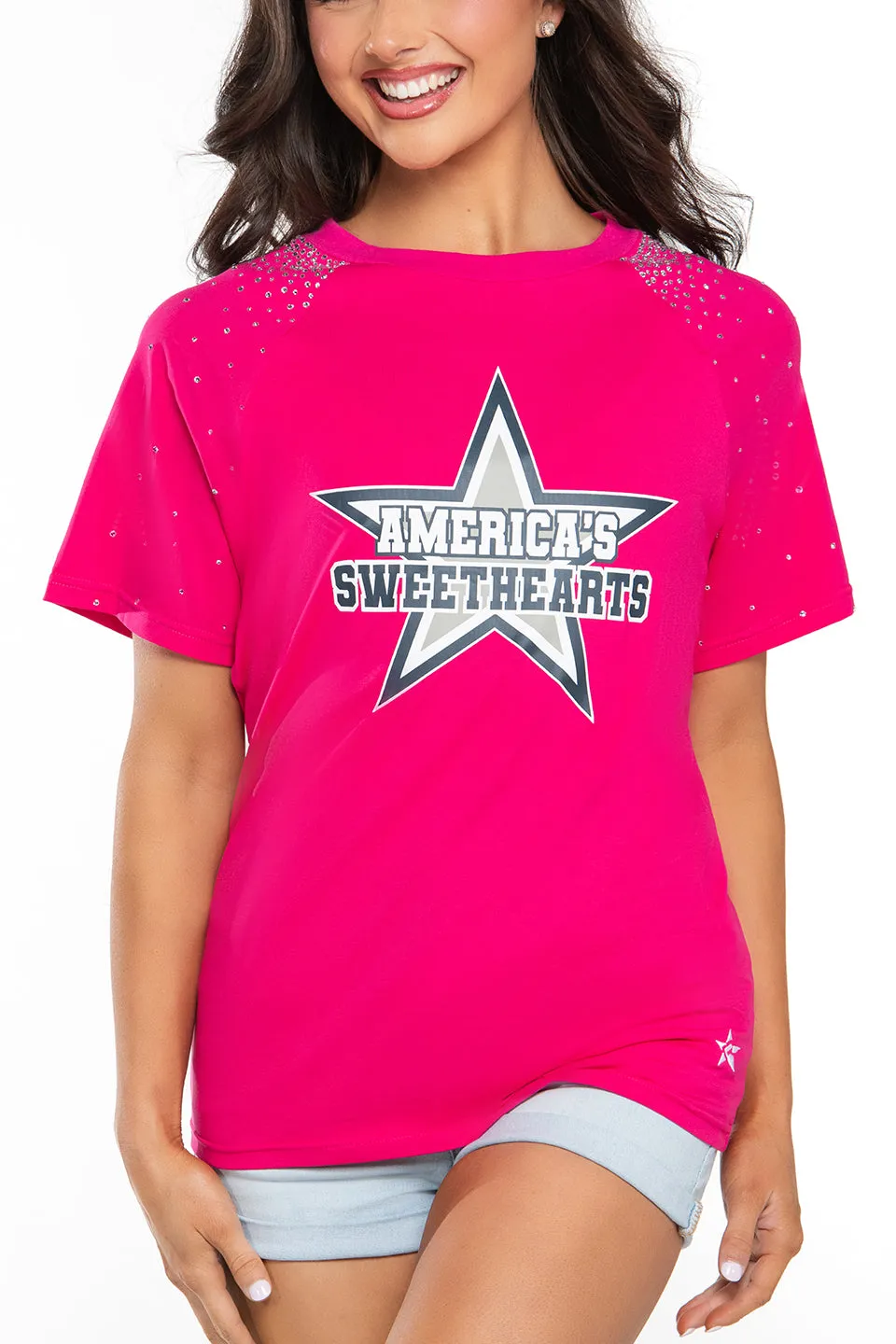 America's Sweethearts Tee with Crystals in Pink Organza Fit Calm Core