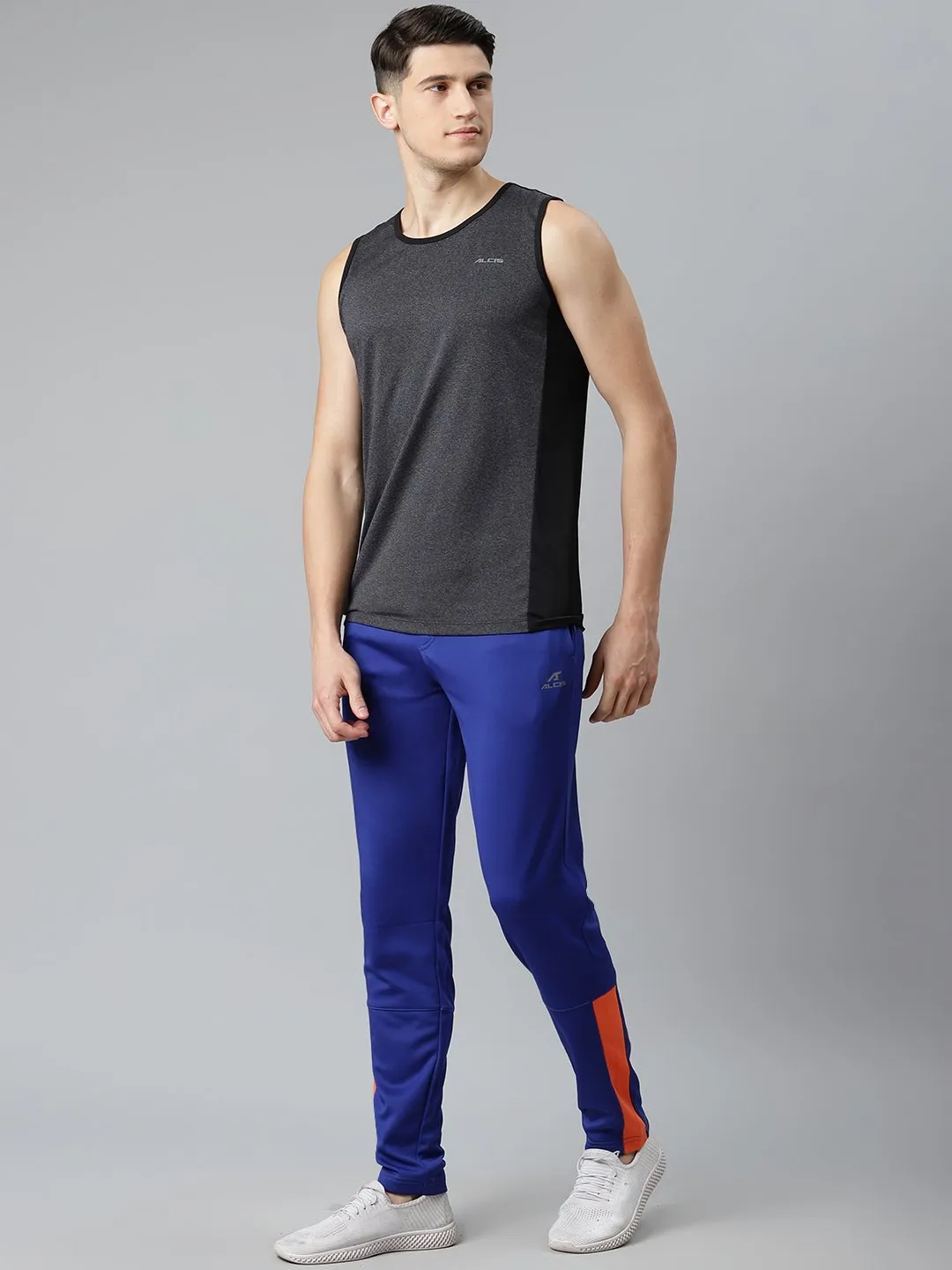 Alcis Men Blue Slim Fit Solid Track Pants UVProtectionCoating NonSlipGrip