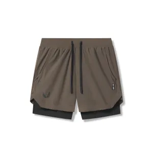 0865. Tetra-Lite? 5" Liner Short - Deep Taupe "Wings"/Black warm weather