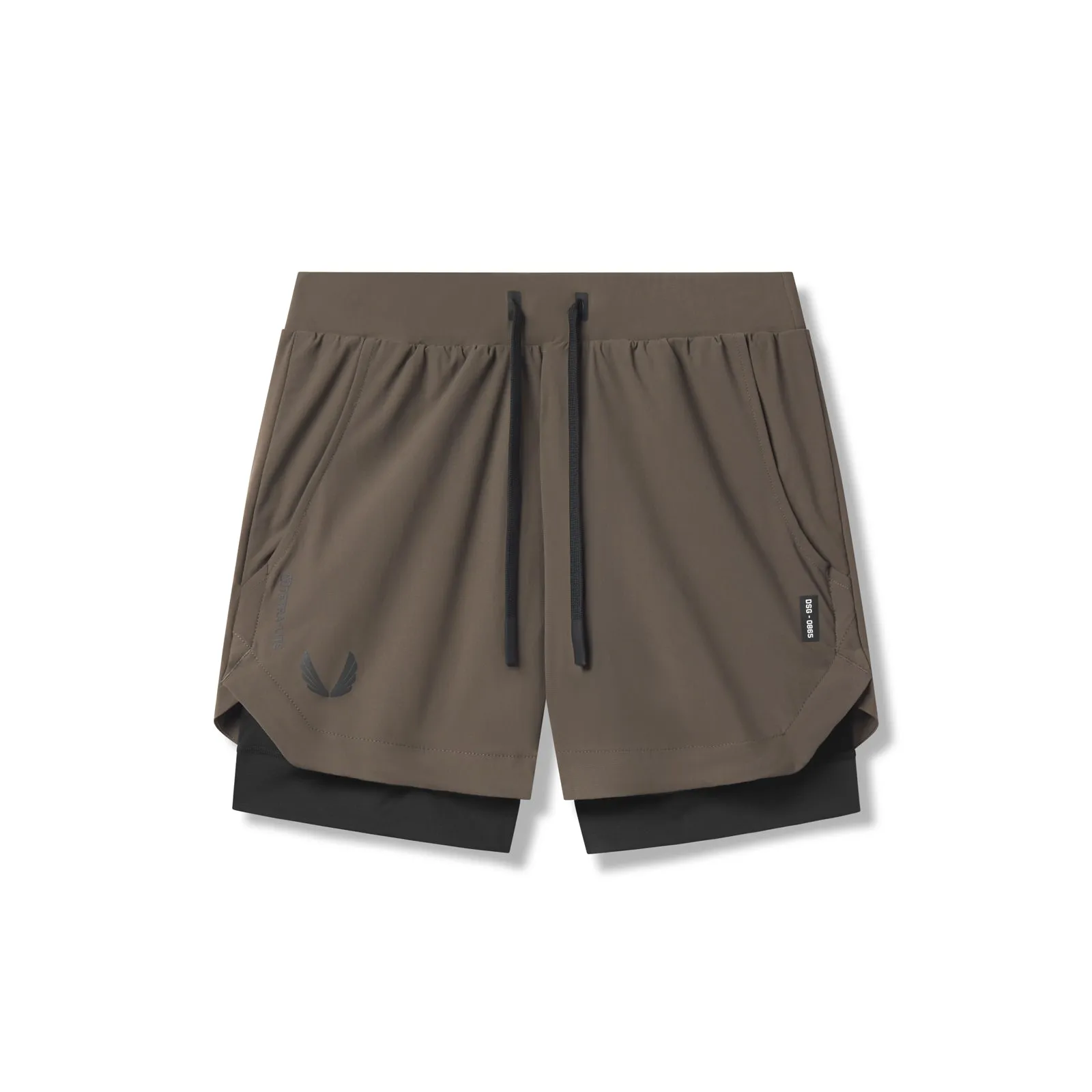 0865. Tetra-Lite? 5" Liner Short - Deep Taupe "Wings"/Black warm weather