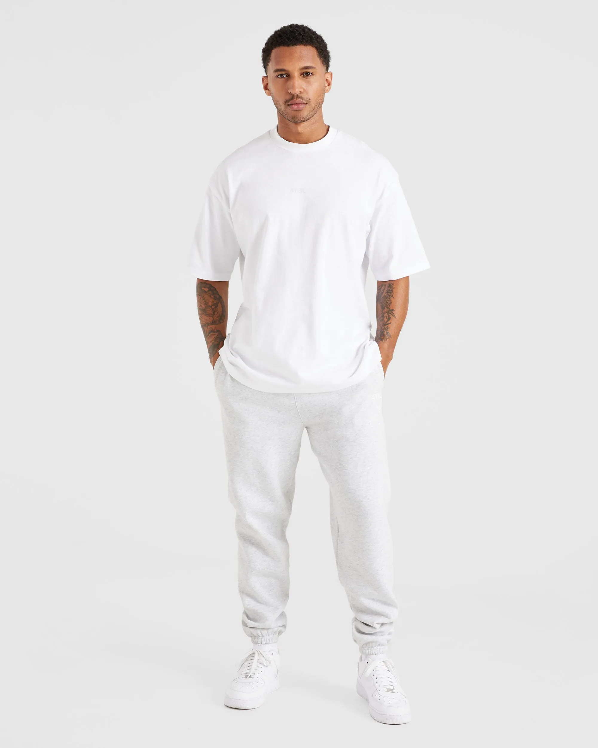 Essential Oversized Joggers - Grey Marl Wide Leg HiddenDrawcord