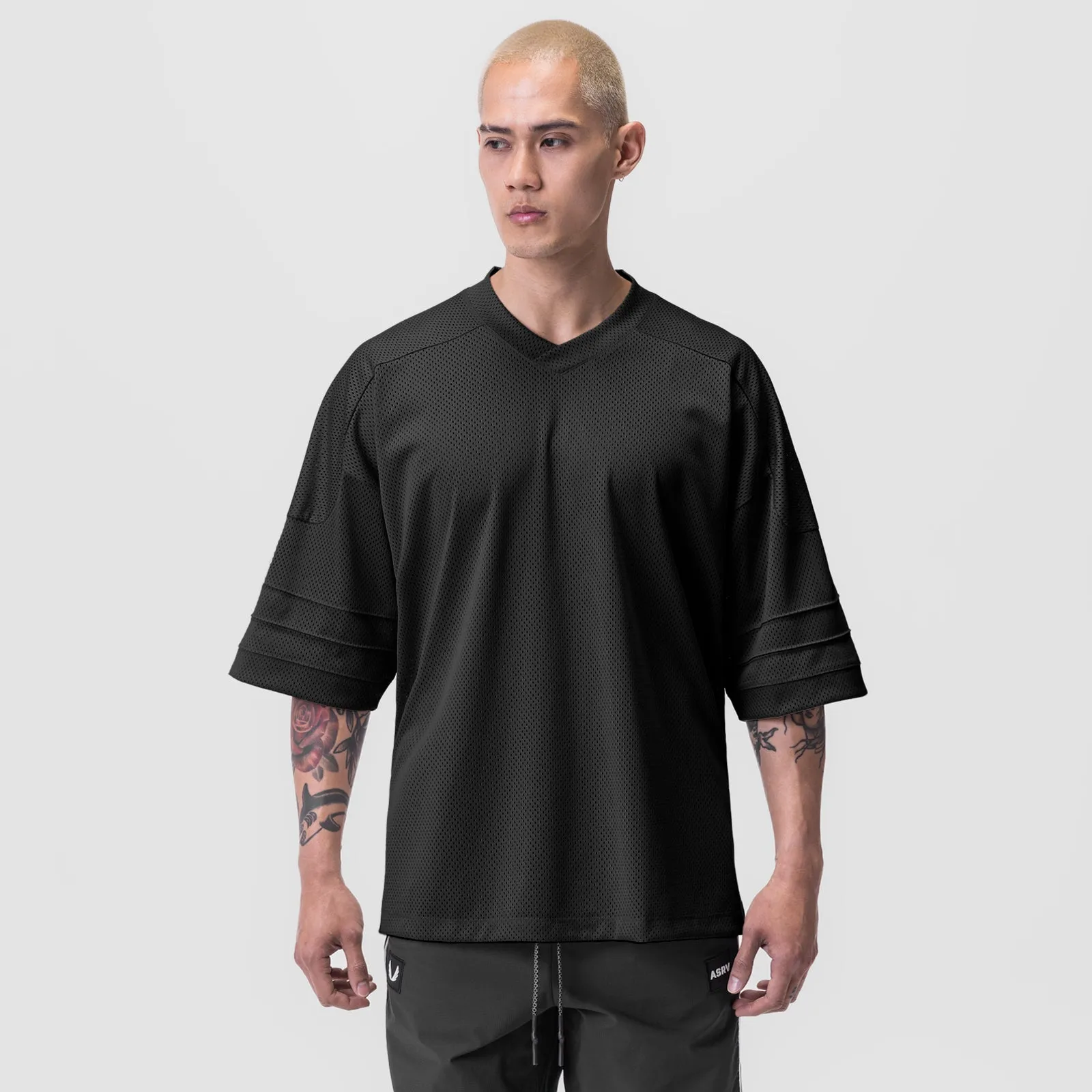 Street Casual Easy Layering 0772. SilverPlus? Mesh Oversized Jersey - Black