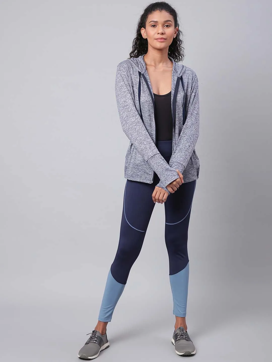 Chafe Resistant Edging Sweat Control Alcis Women Navy Blue Secure Fit Colourblocked Cropped Training Tights