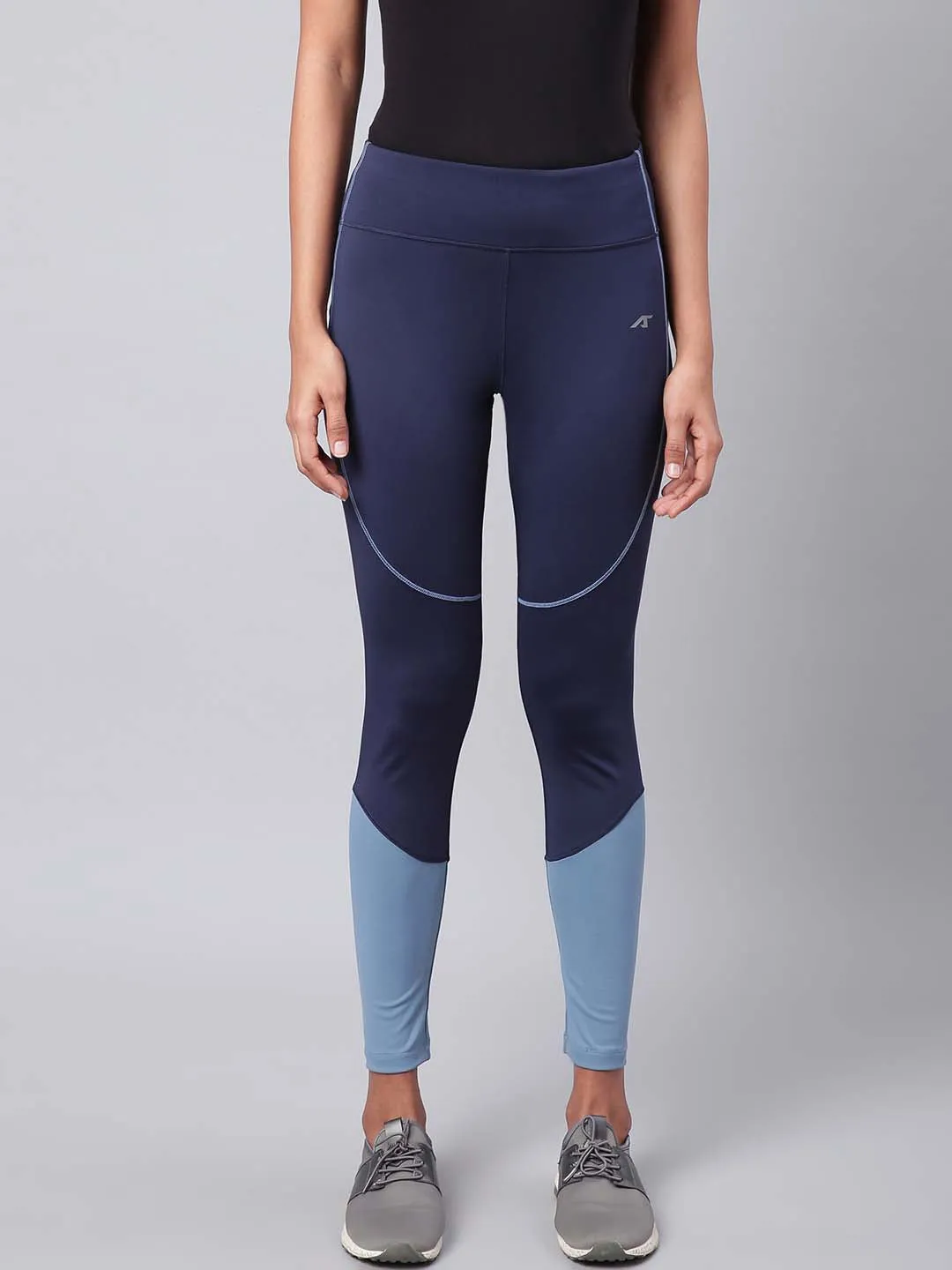 Cool Days Alcis Women Navy Blue Secure Fit Colourblocked Cropped Training Tights