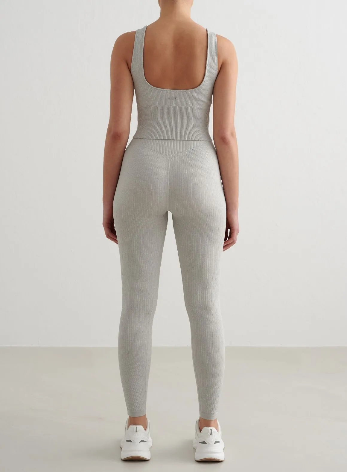 Grey Melange Ribbed Seamless Tights Travel Enthusiast Flexible Wear slim fit