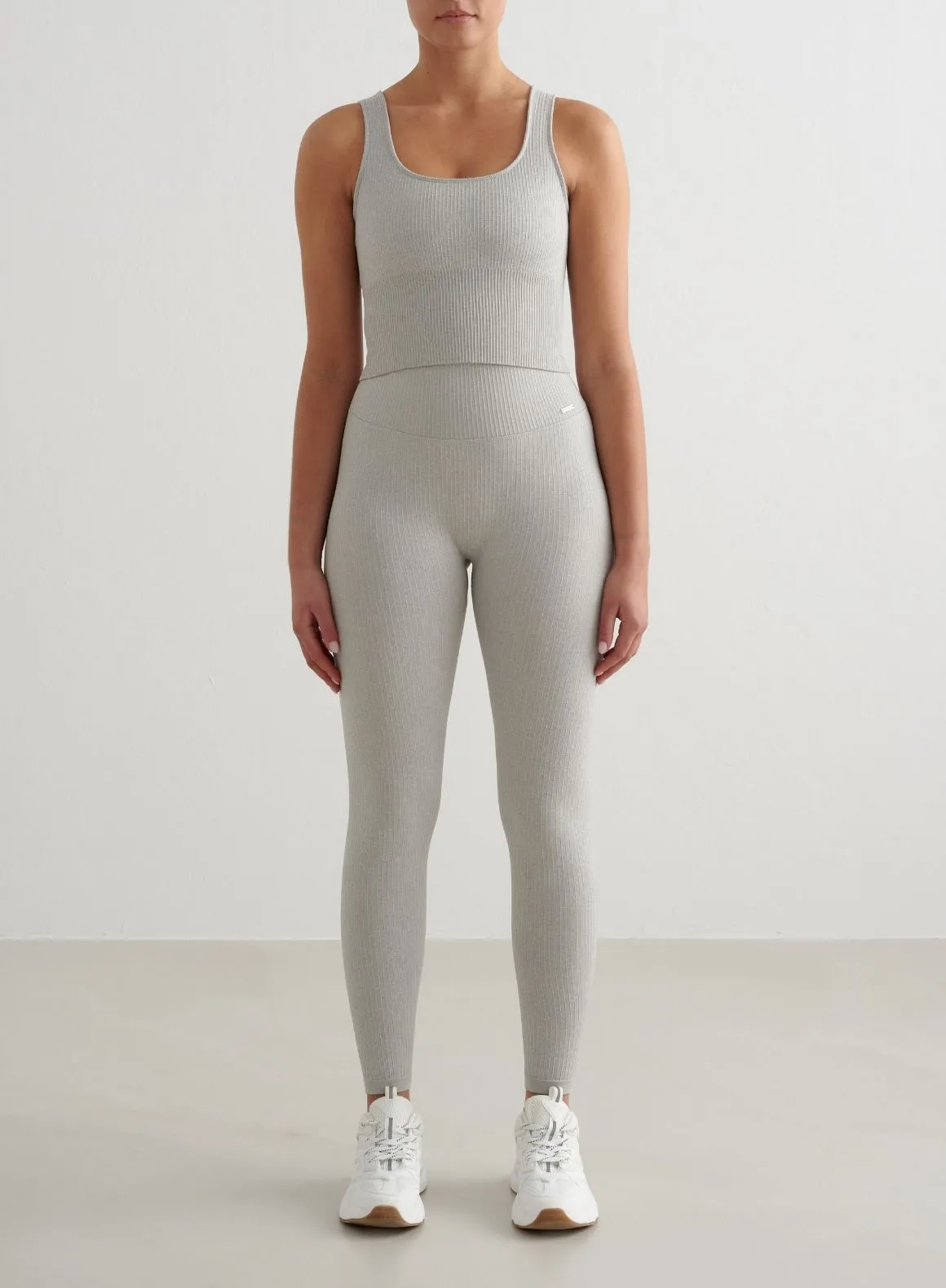 Grey Melange Ribbed Seamless Tights anti static