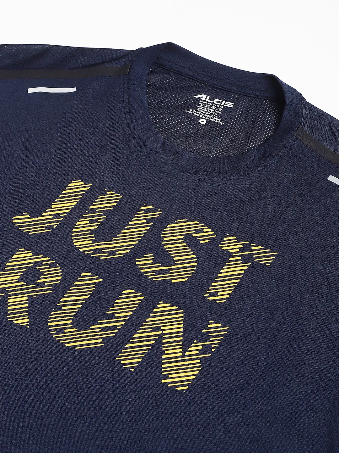 Alcis Men Next Mile Navy Printed Anti-Static Slim-Fit Round Neck Running T-Shirt QuickEvaporation