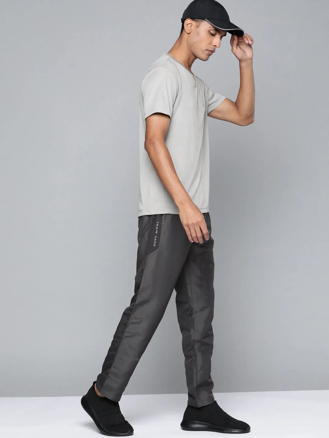 Alcis Men Grey Solid Track Pants OrganicCottonBlend Stretch Ready