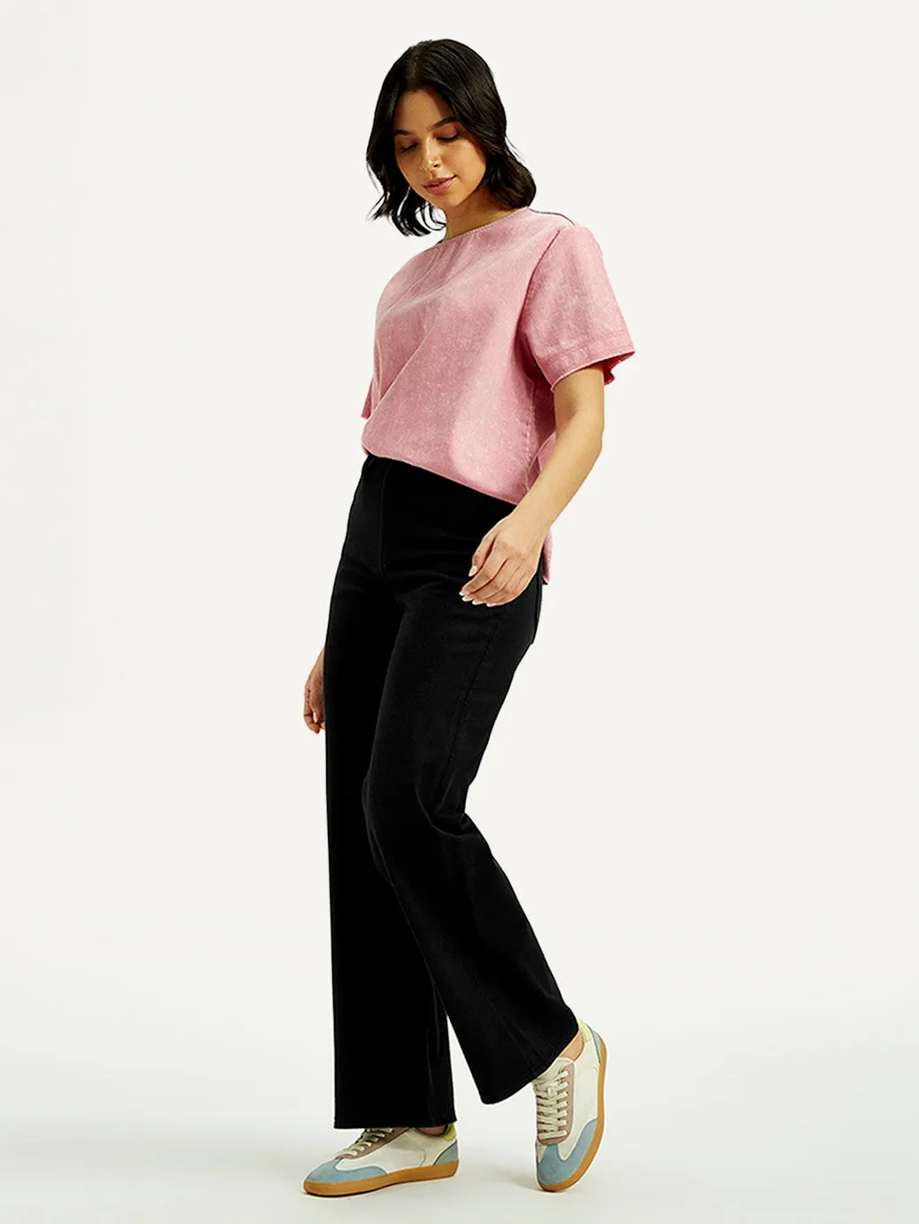Women's Redloop Black Ribcage Bell Bottom Wide Leg Fit High Rise Jeans Brunch Outfit Casual Lightweight Urban Explorer