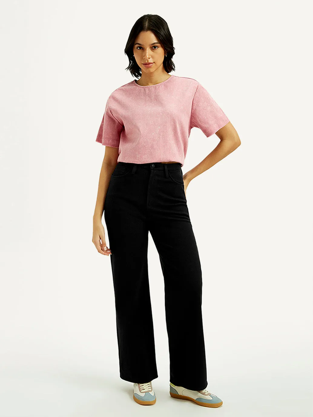 Perfect Basic Office Wear Modern Rainy Day Women's Redloop Black Ribcage Bell Bottom Wide Leg Fit High Rise Jeans