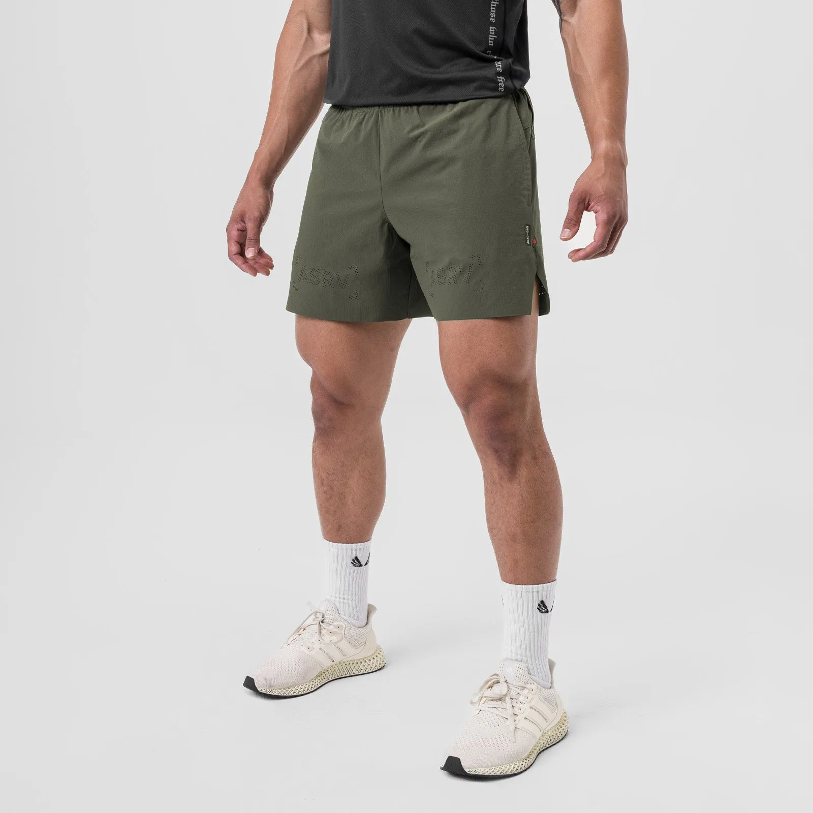 0737. Ripstop 6" Perforated Short - Olive color - fast Anti Pilling Surface