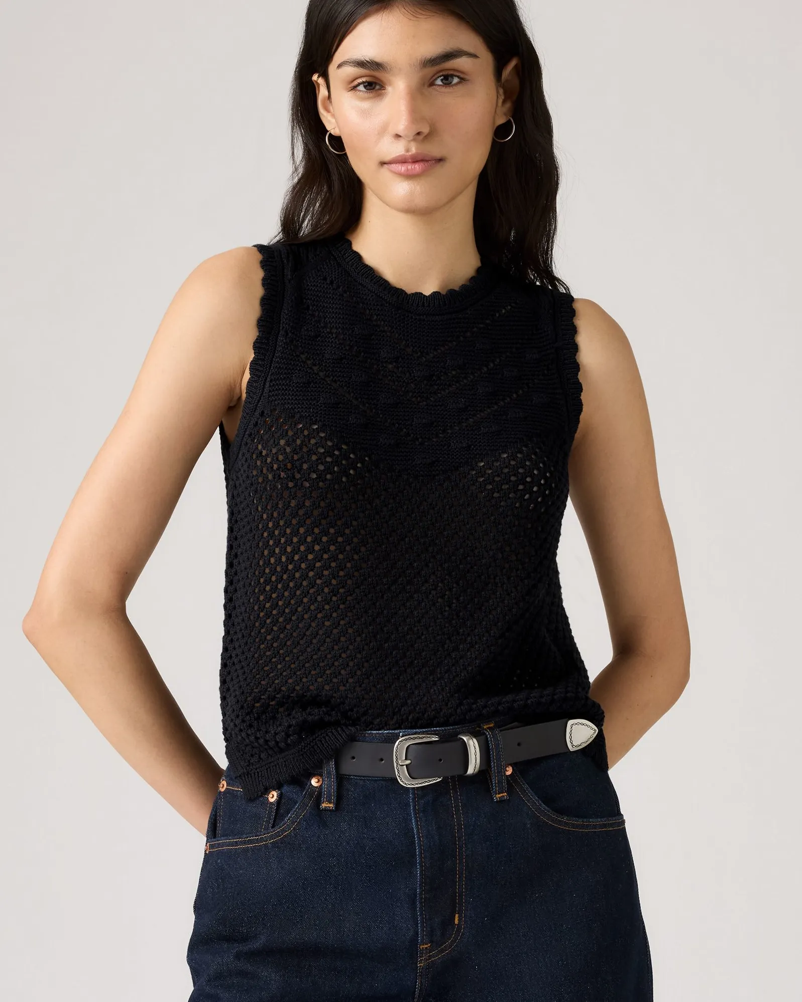 Summer Vibes Casual Energy Levi's? Womens Adrienne Crochet Tank Top - Anthracite Night